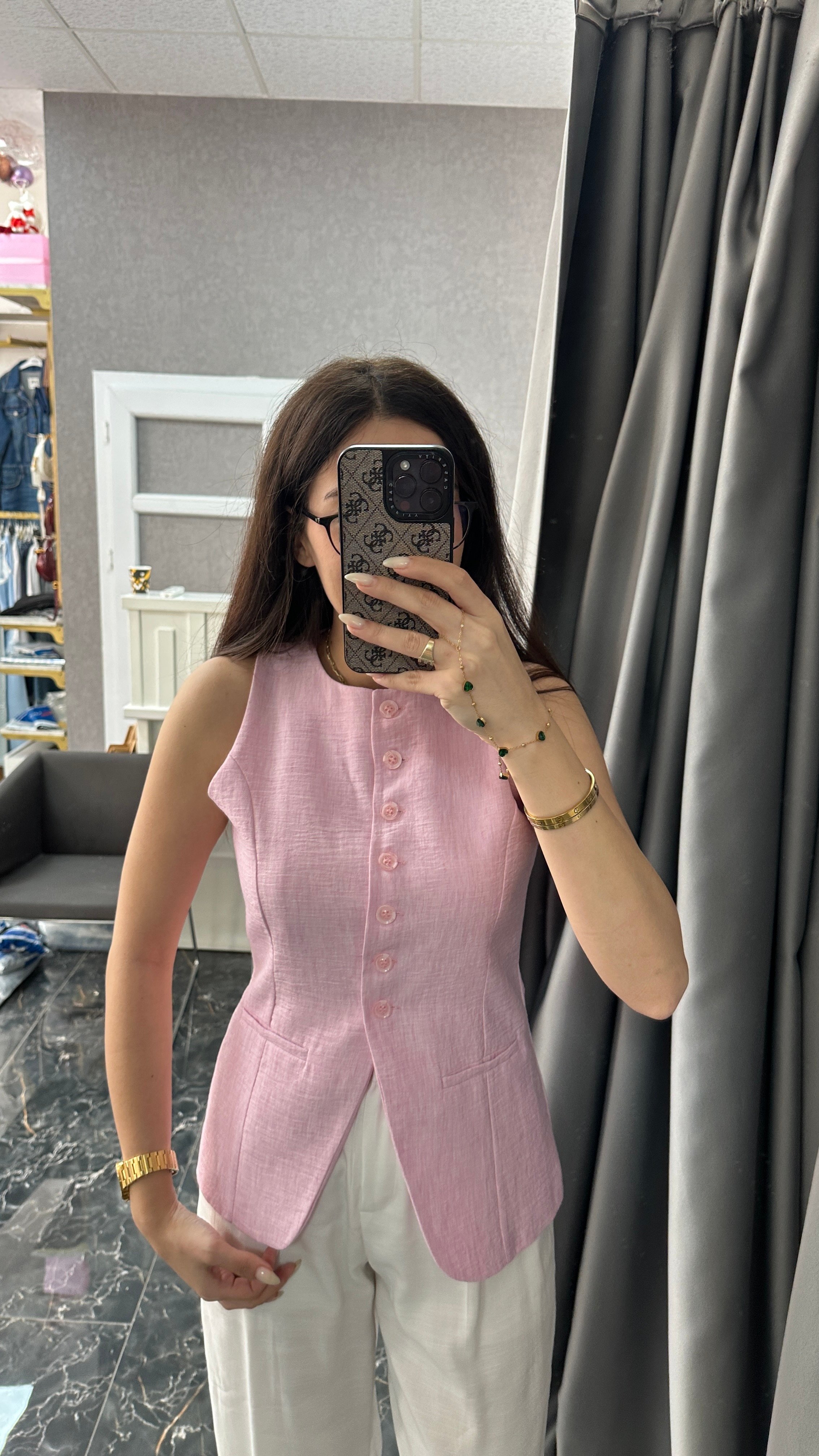 pembe keten yelek 