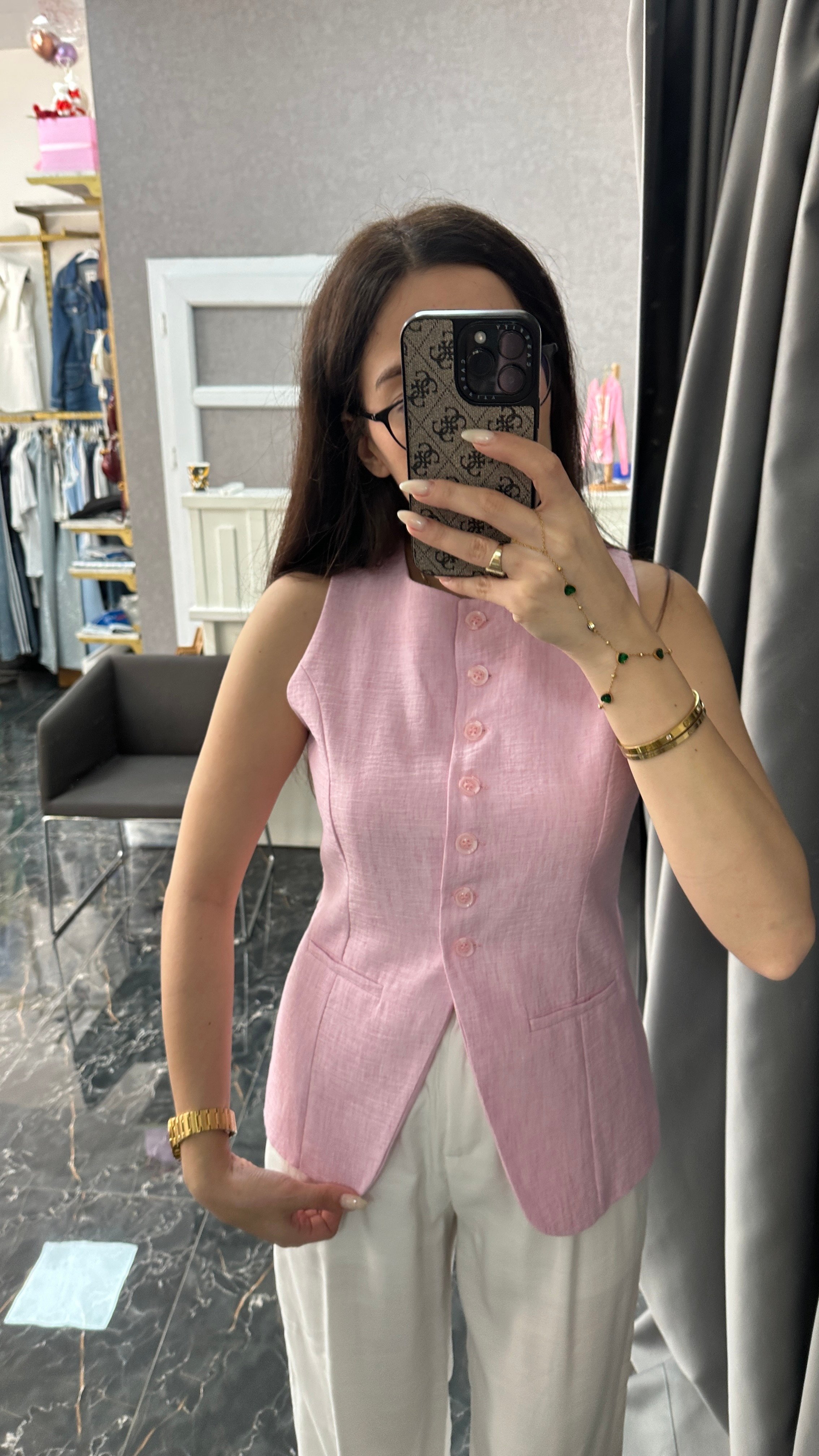 pembe keten yelek 