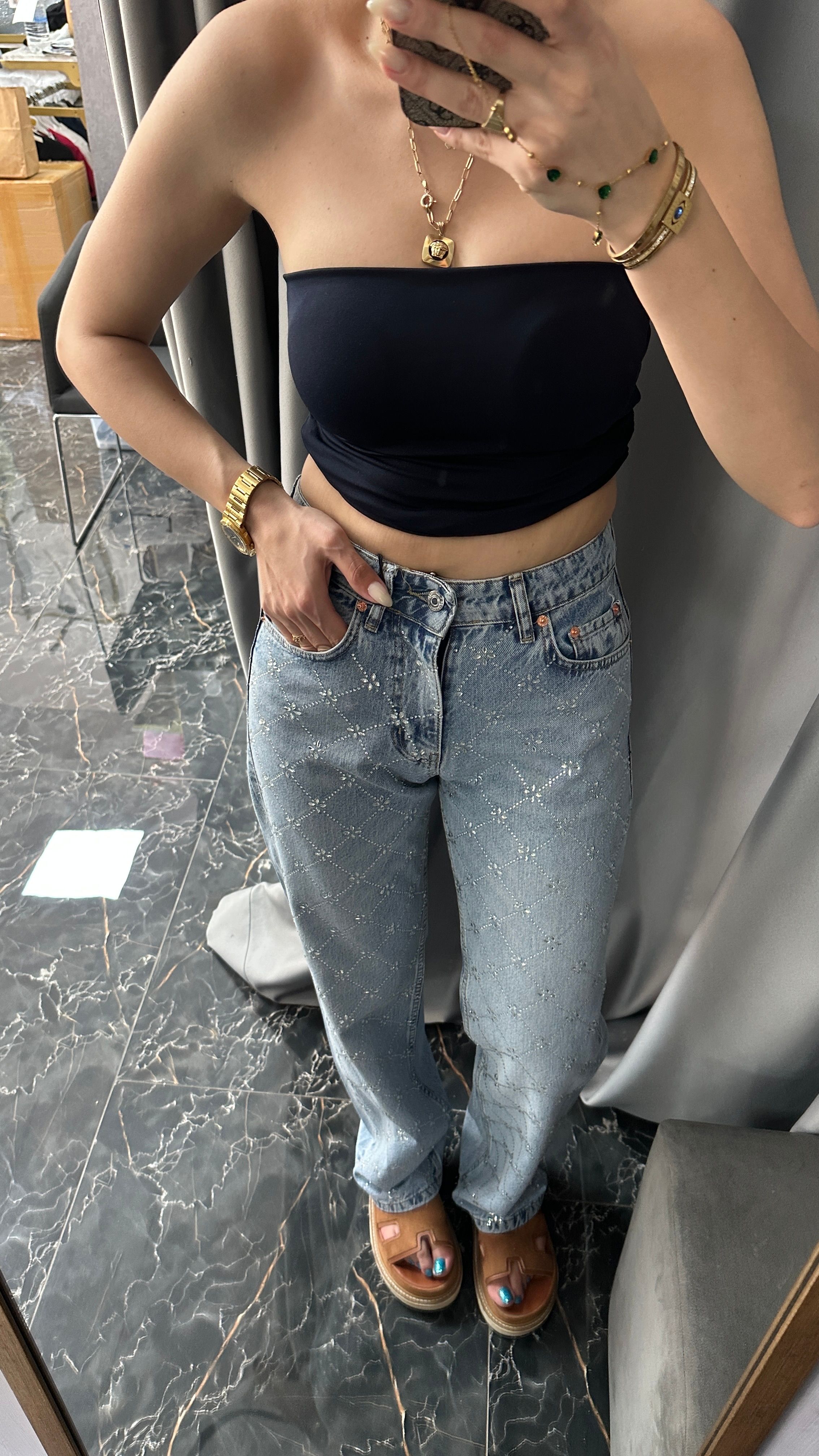 zikzak taşlı jean