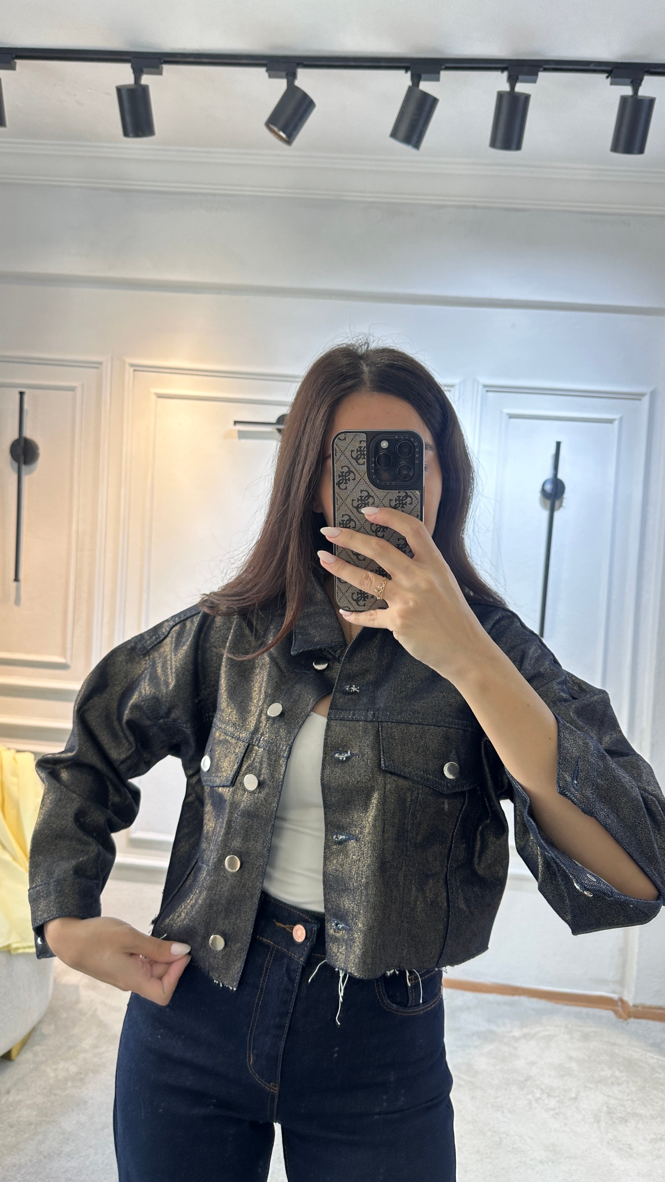 gold varaklı jean ceket 
