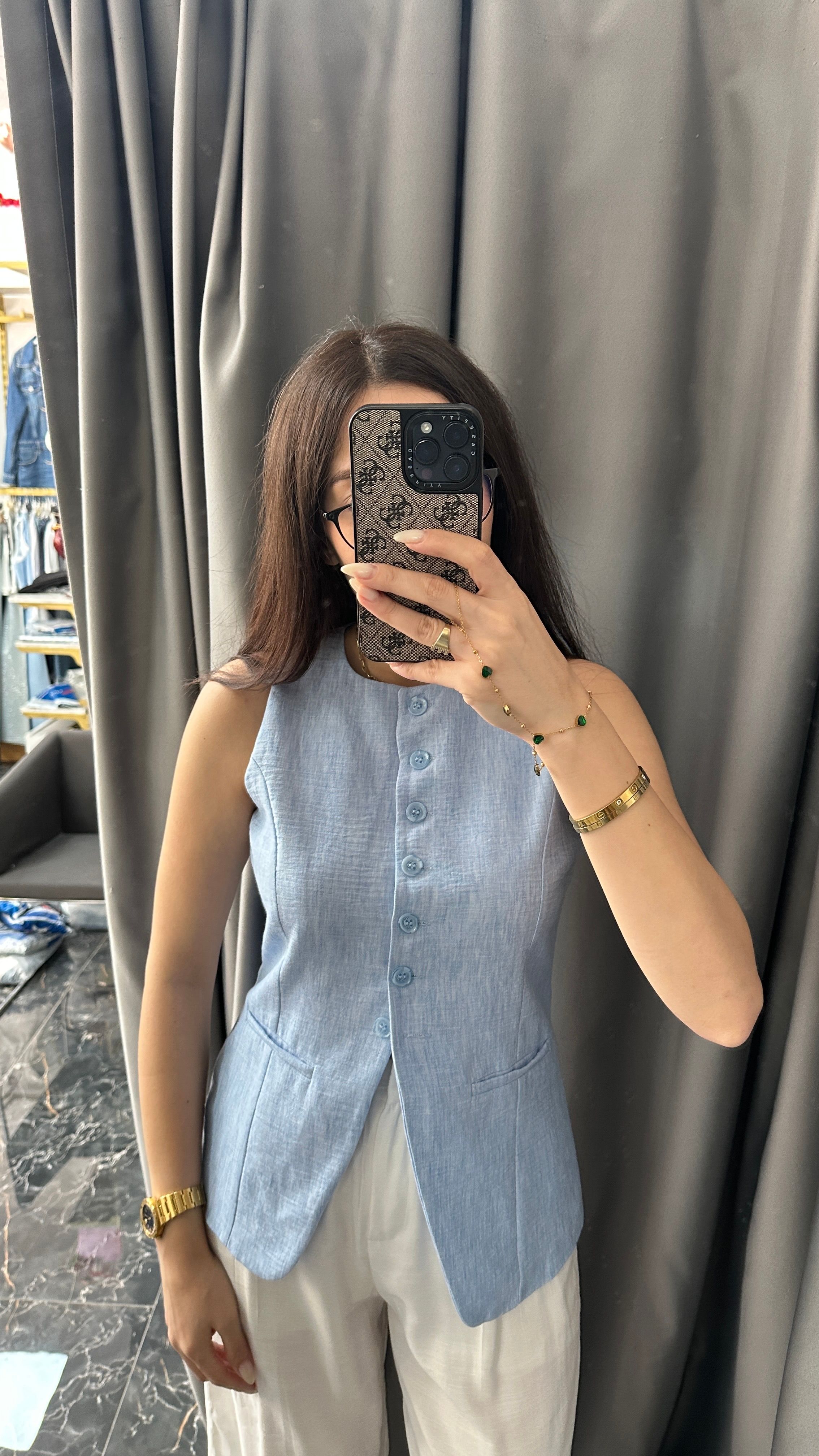 bebek mavi keten yelek 