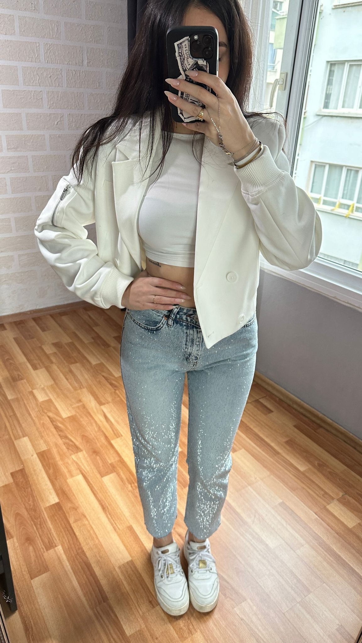taşlı mom jean açık renk