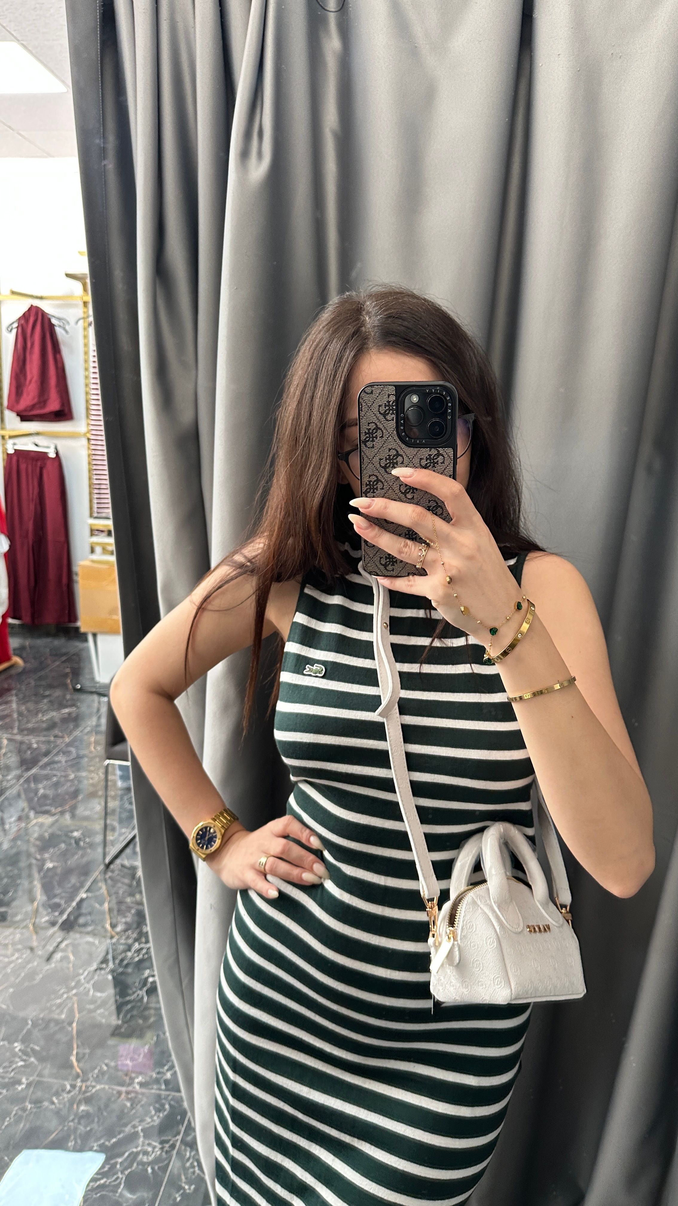 yeşil çizgili maxi elbise