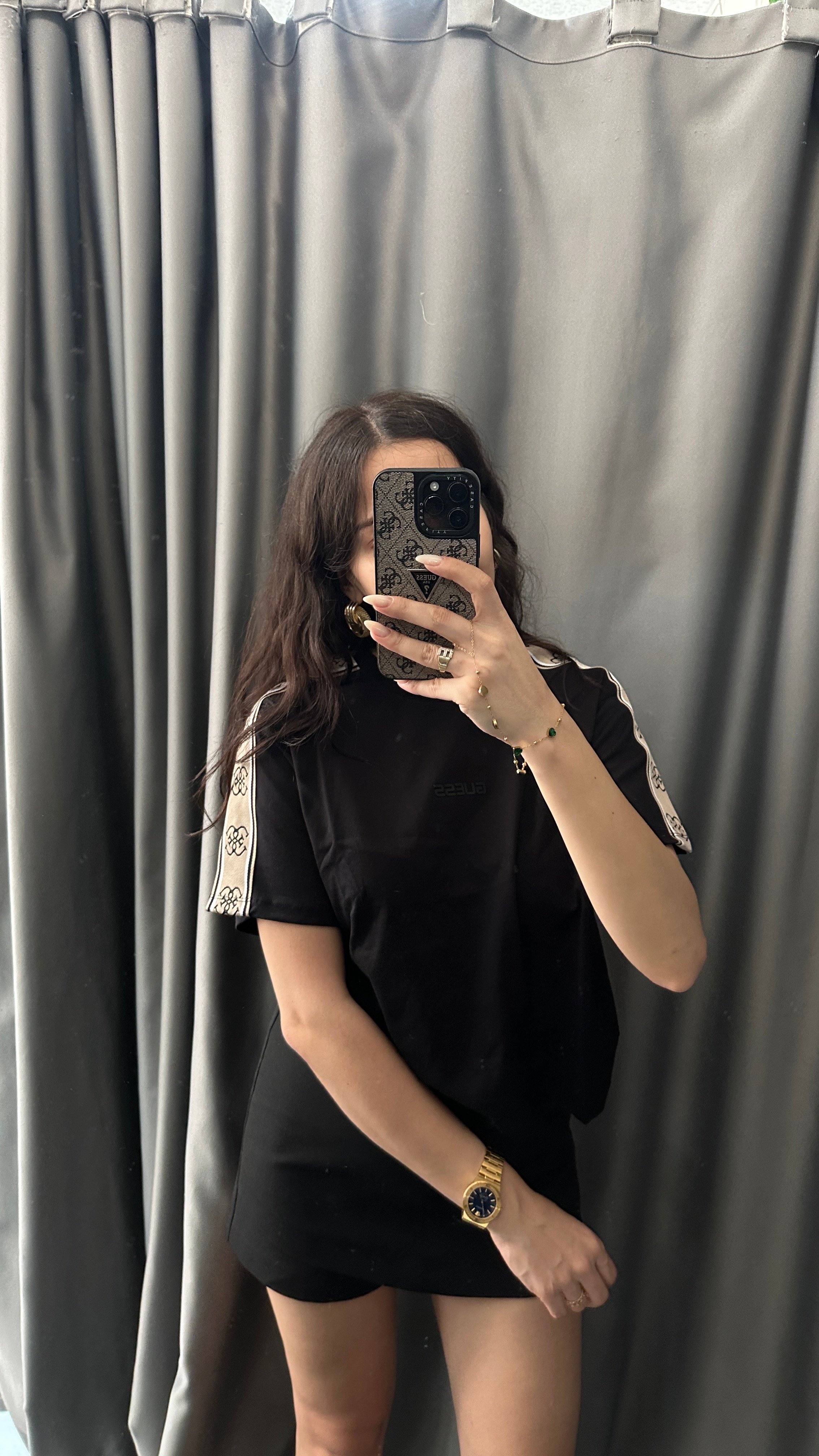 şeritli monogram siyah tshirt