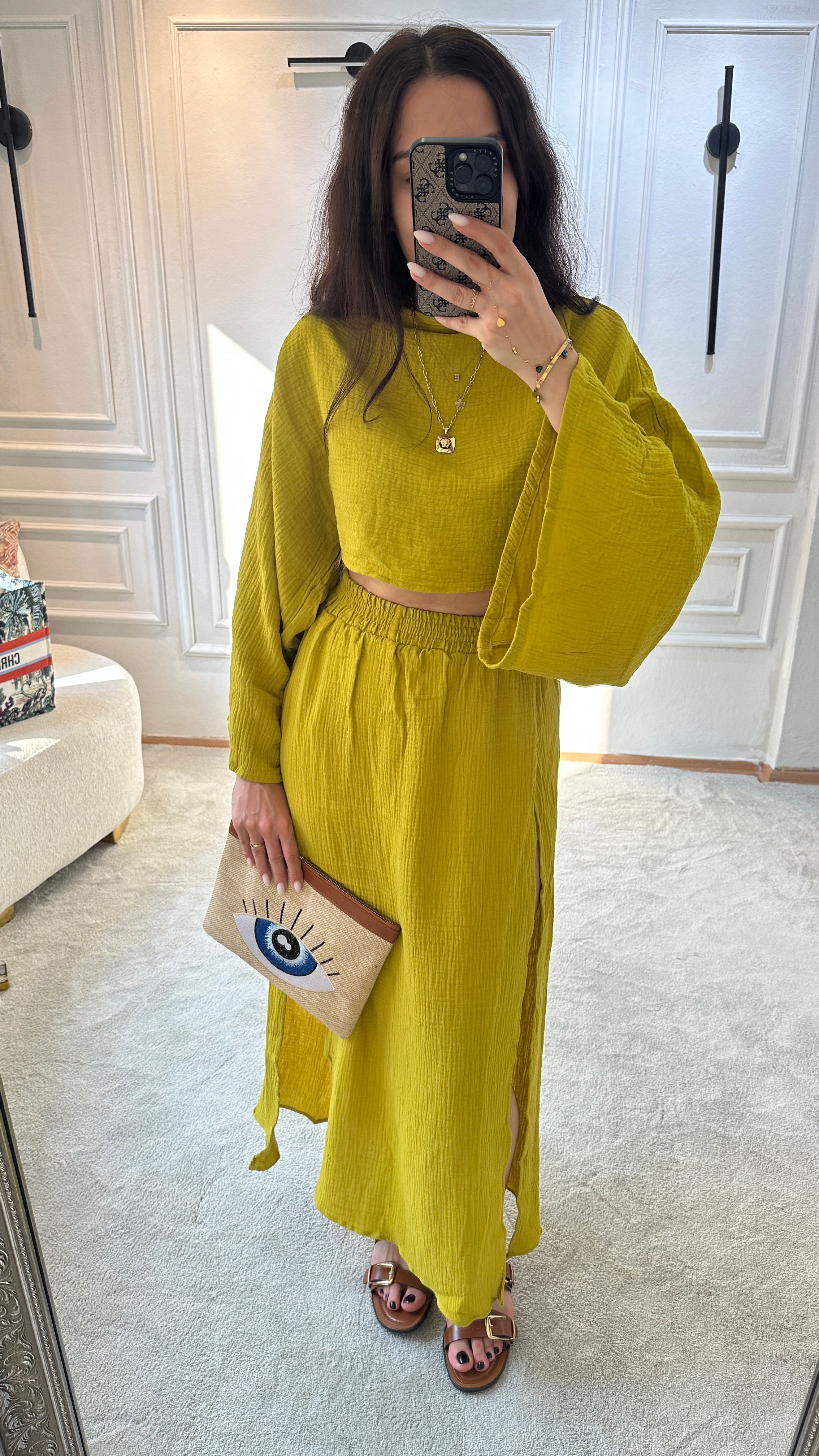 yağ yeşili beachwear takım 