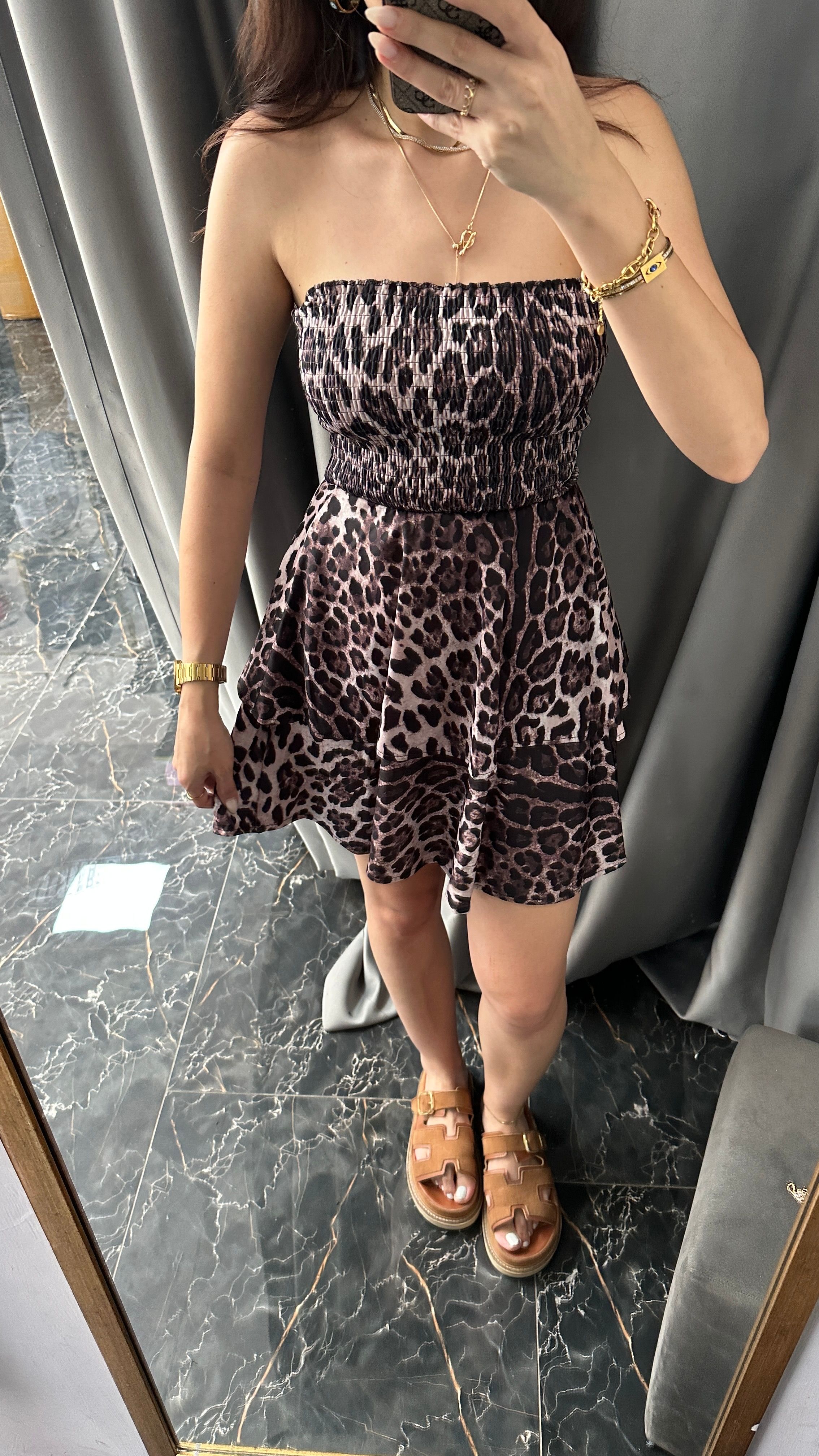 leopar fırfırlı elbise