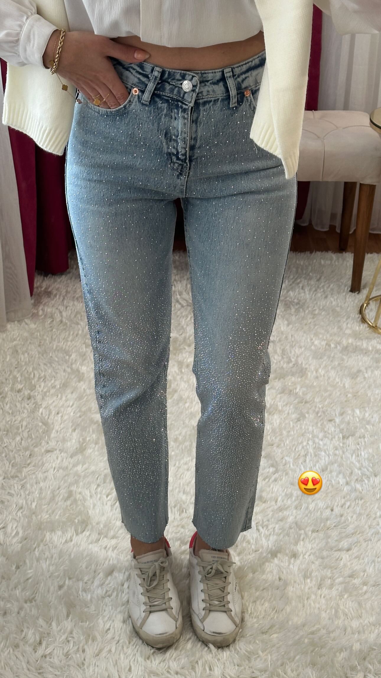 taşlı mom jean açık ton 