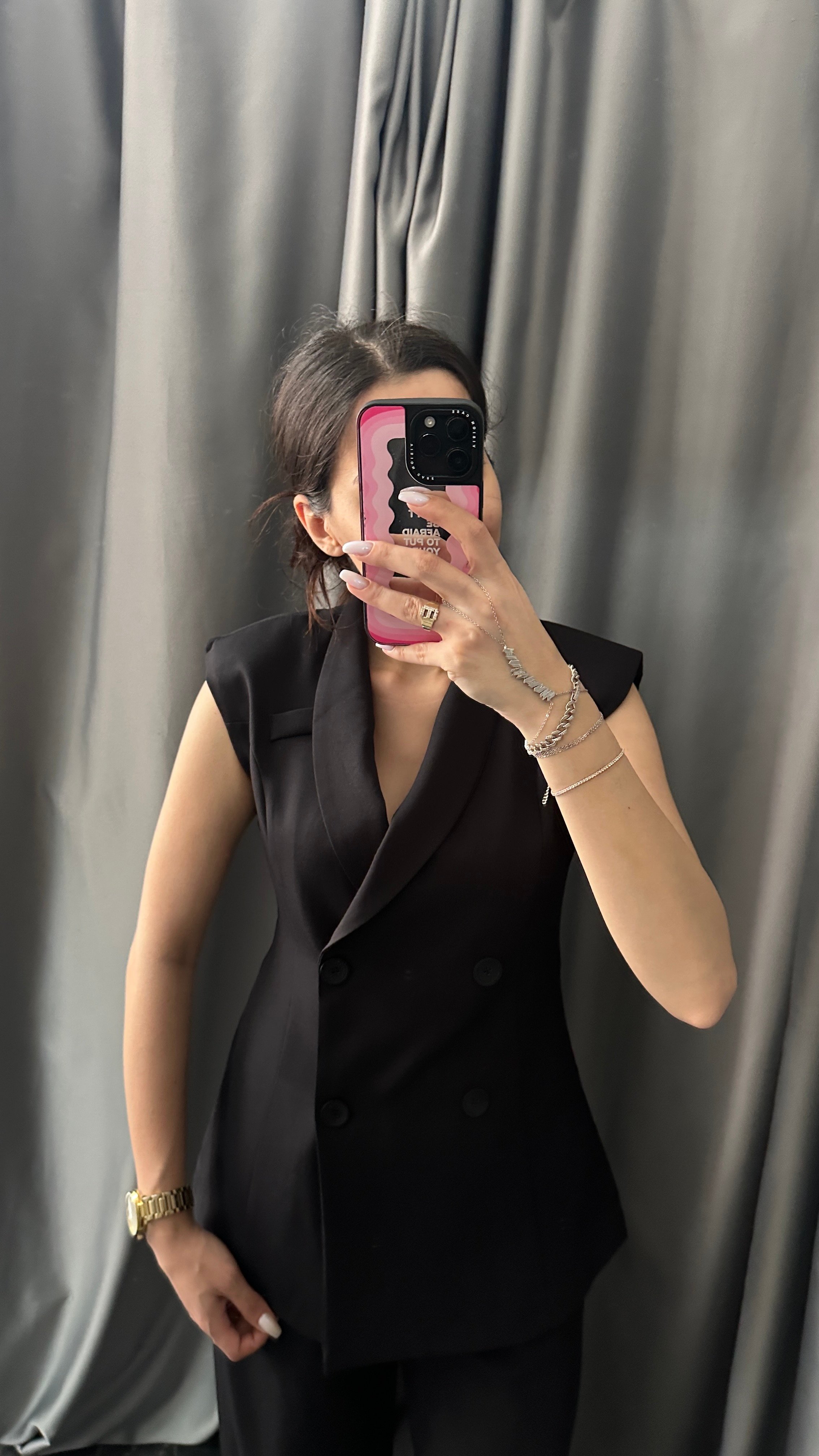 kruvaze düğmeli takım siyah 