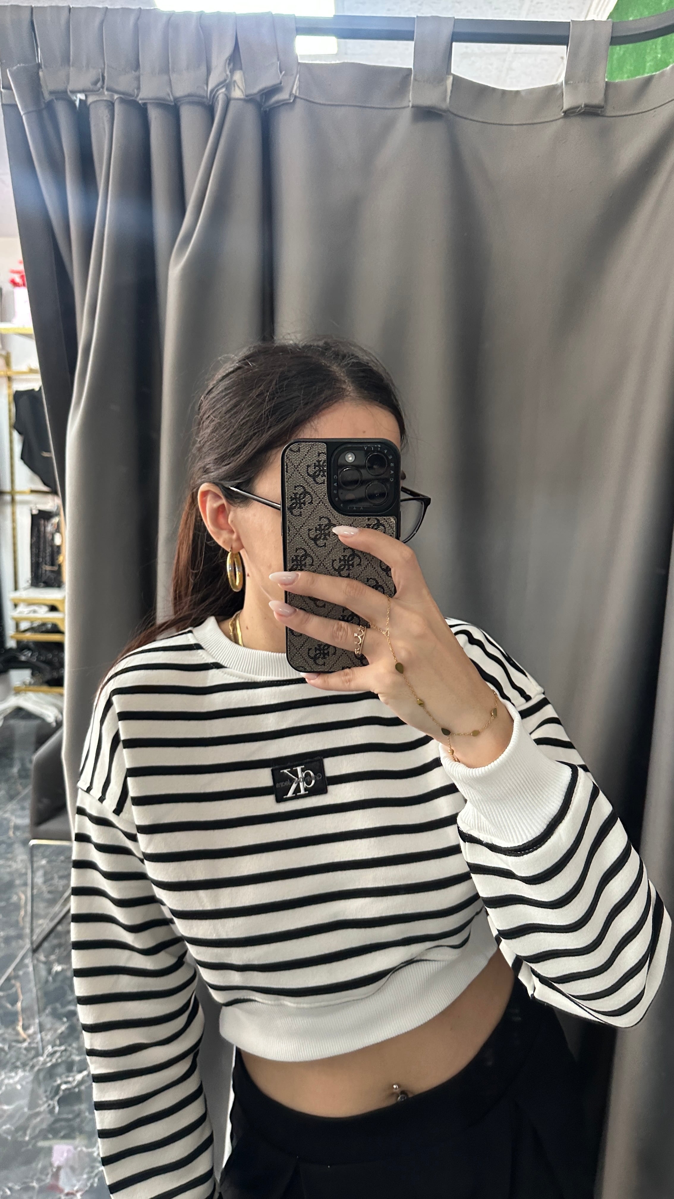 crop çizgili sweat 