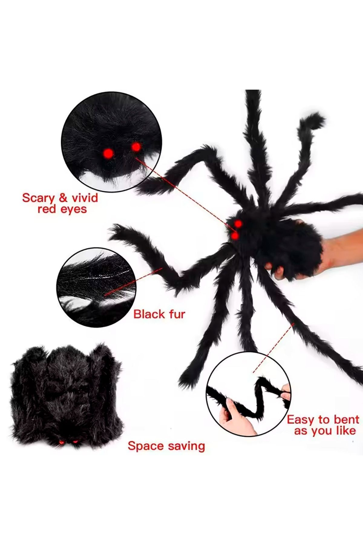 Halloween Siyah Örümcek Tarantula Ayakları Açılmış Vaziyette 90 cm