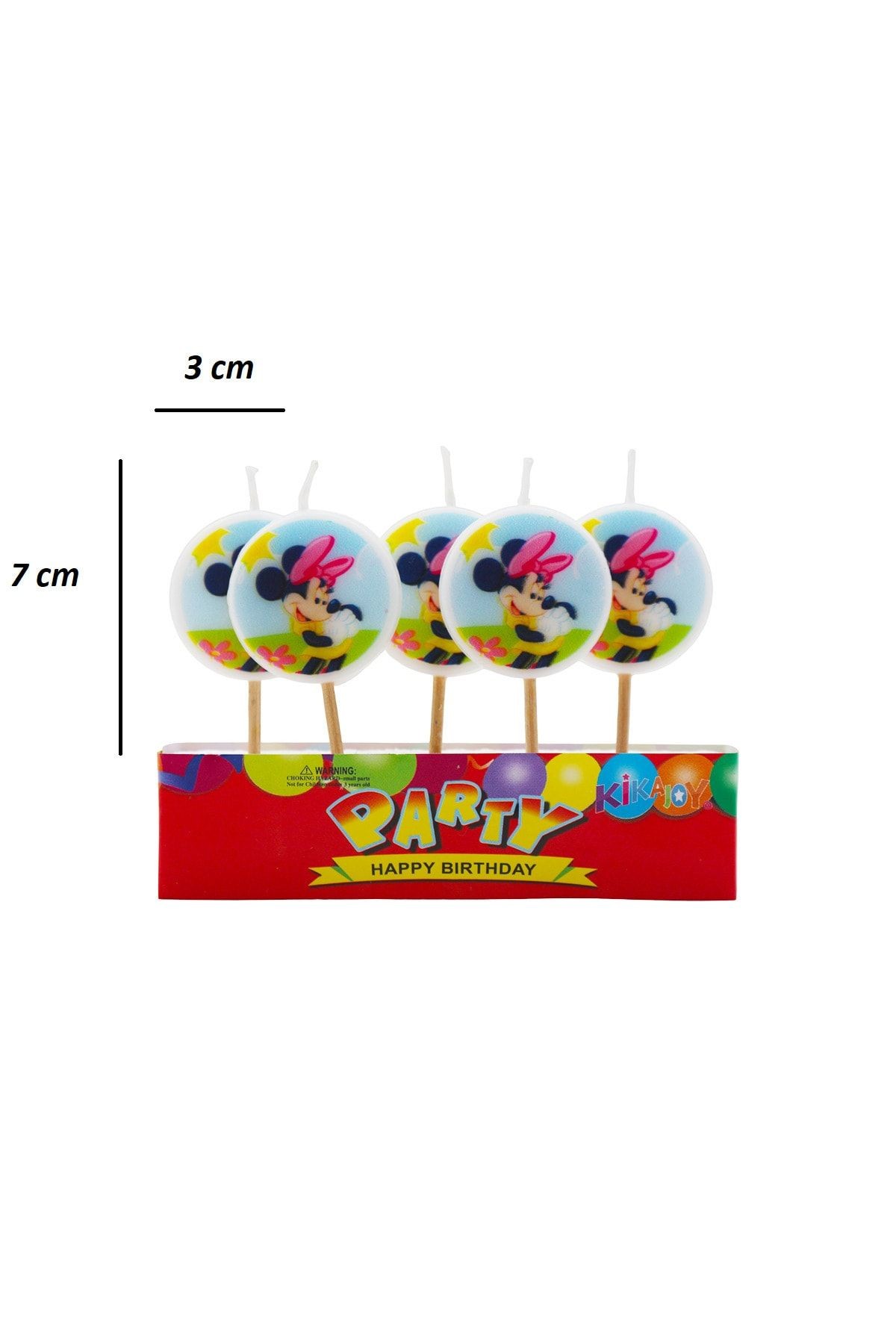 Minnie Mouse Temalı Kürdanlı Mini Pasta Mumu 5 Adet 7 cm