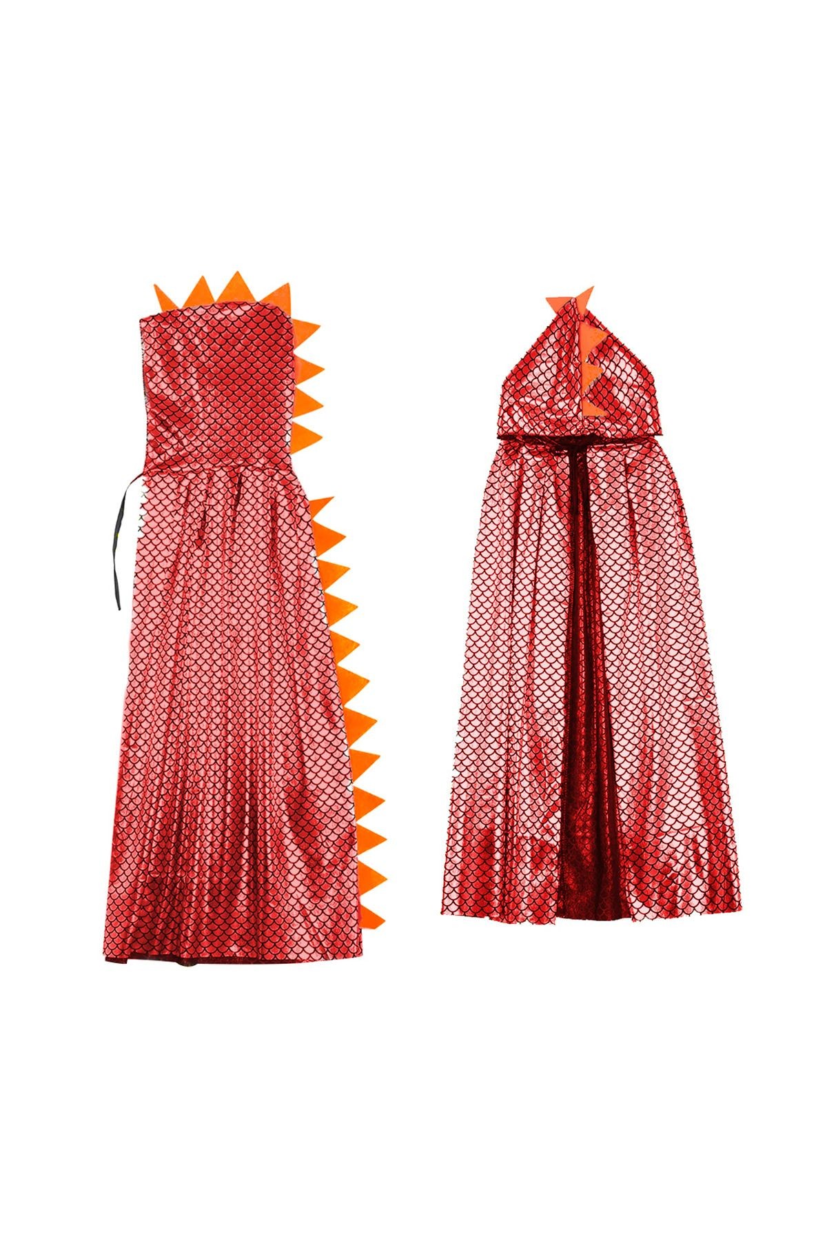 Halloween Çocuk Kostümü Dino Pelerin Kırmızı 110 cm
