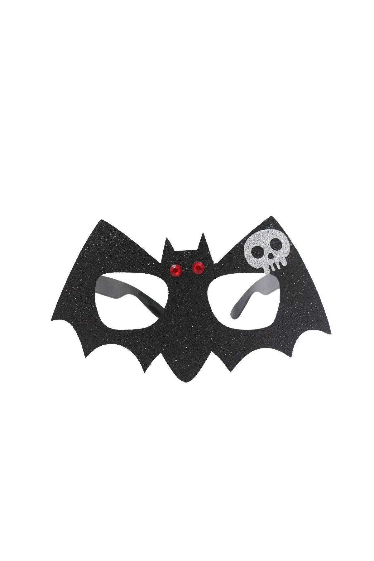Halloween Parti Gözlüğü Simli Taşlı Siyah Yarasa