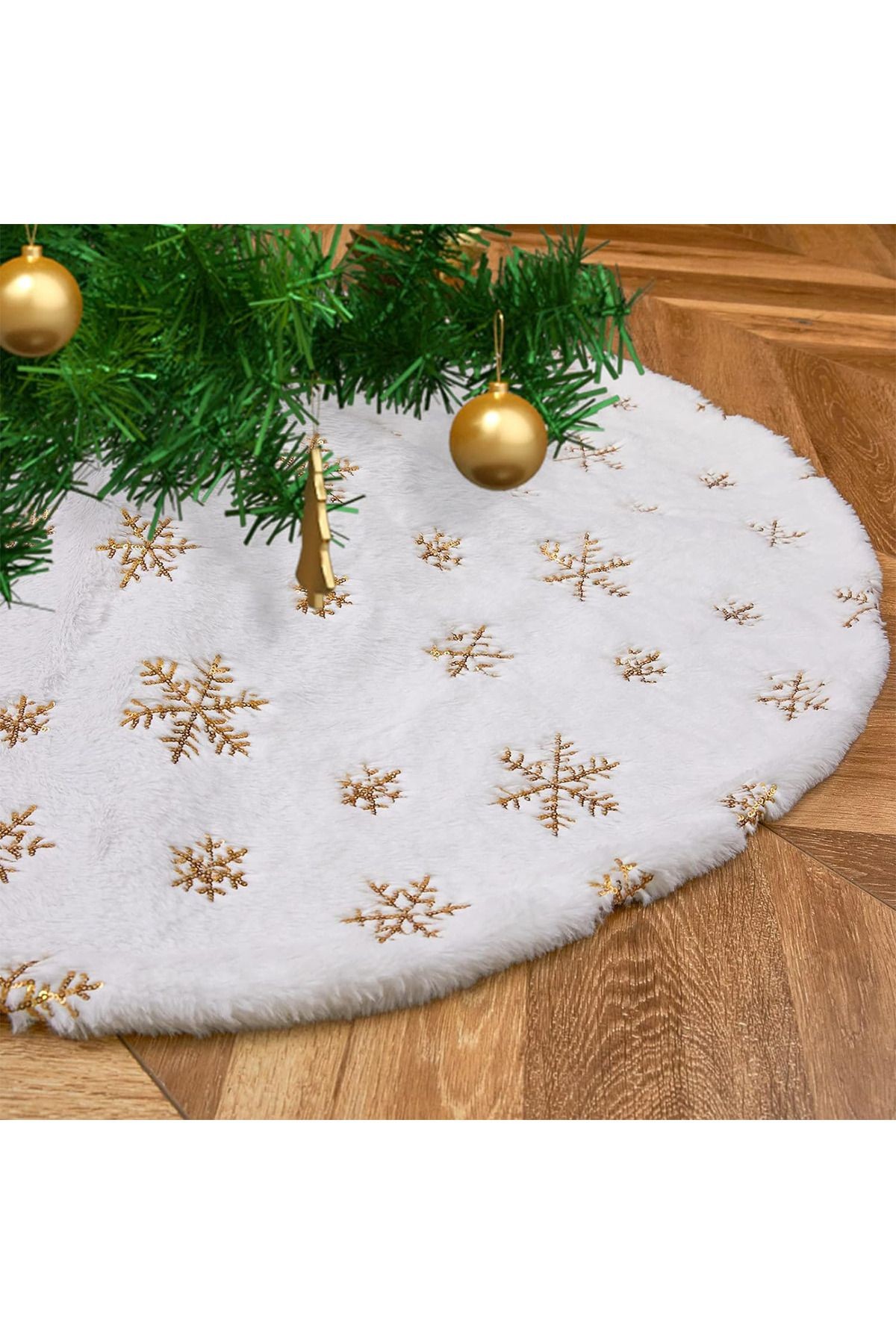 Yılbaşı Ağacı Örtüsü Lüks Peluş Kar Tanesi Baskılı 90 cm