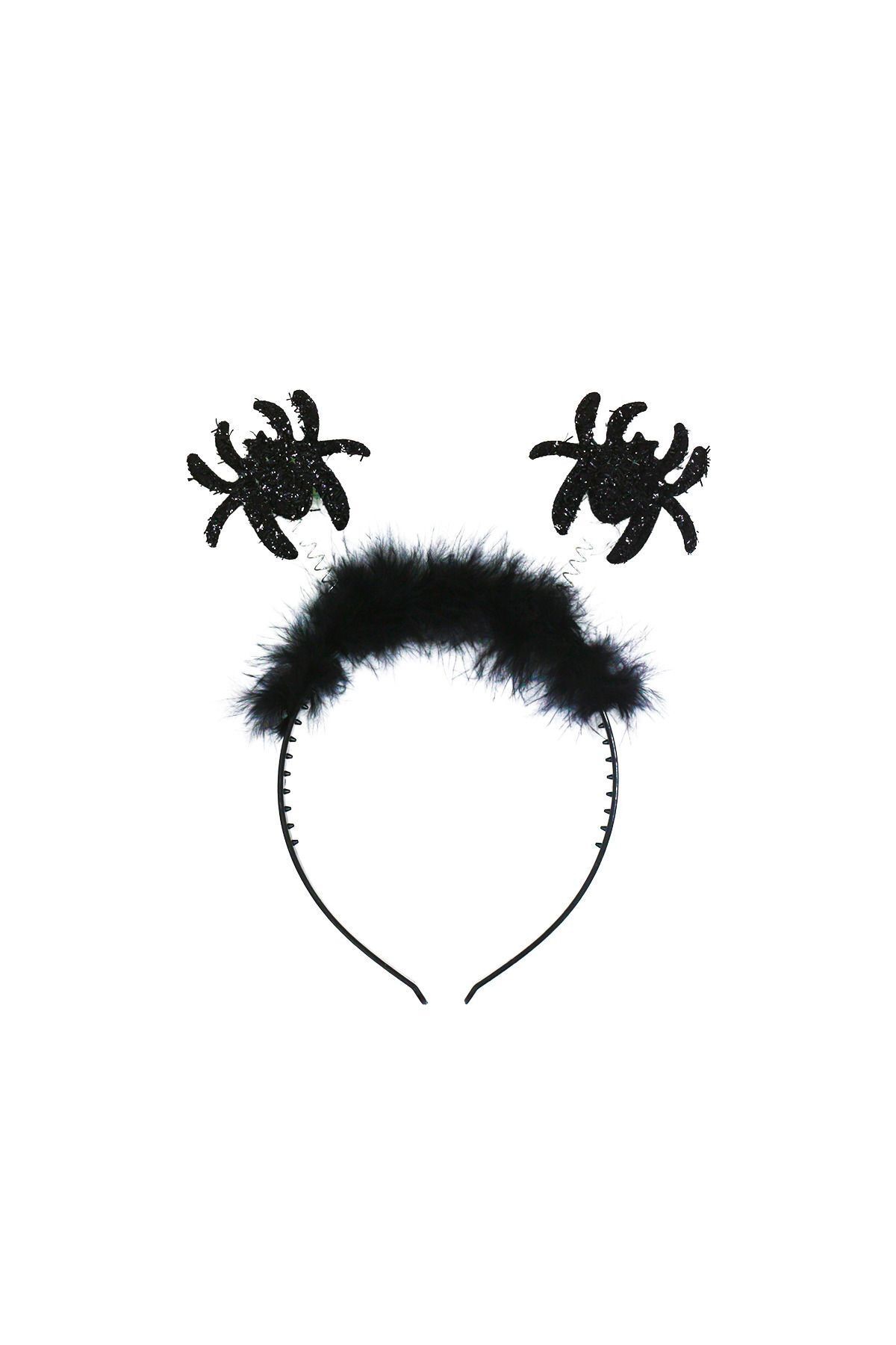 Halloween Siyah Örümcekli Tüylü Taç