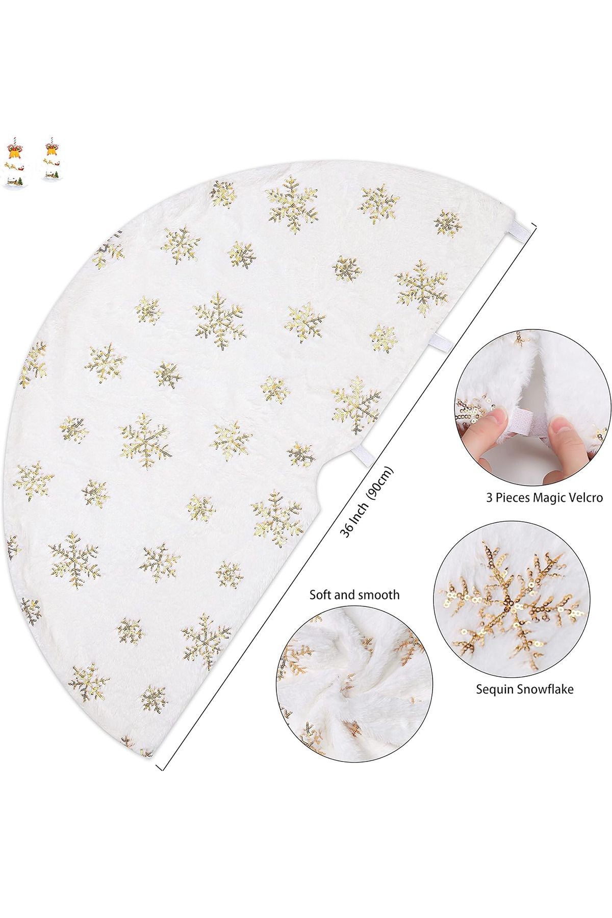 Yılbaşı Ağacı Örtüsü Lüks Peluş Kar Tanesi Baskılı 90 cm