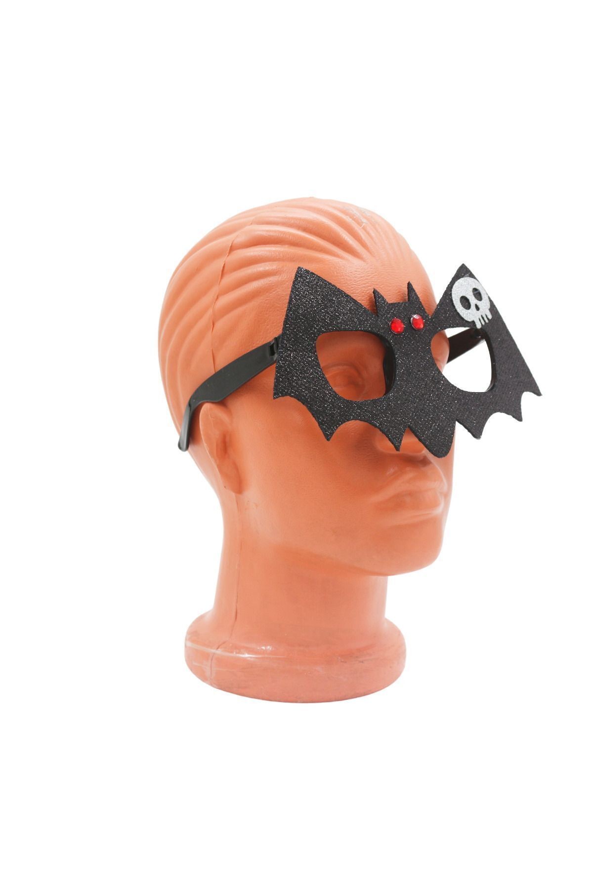 Halloween Parti Gözlüğü Simli Taşlı Siyah Yarasa