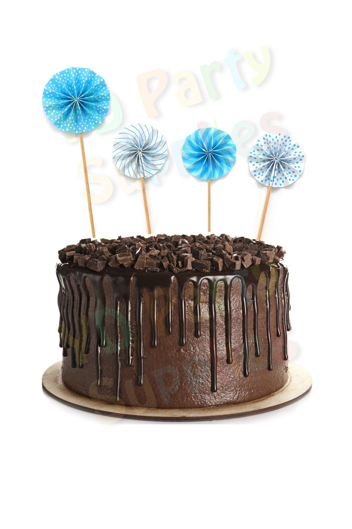 Mavi Mini Yelpaze Kürdan Cupcake ve Pasta Süsü 4 Adet