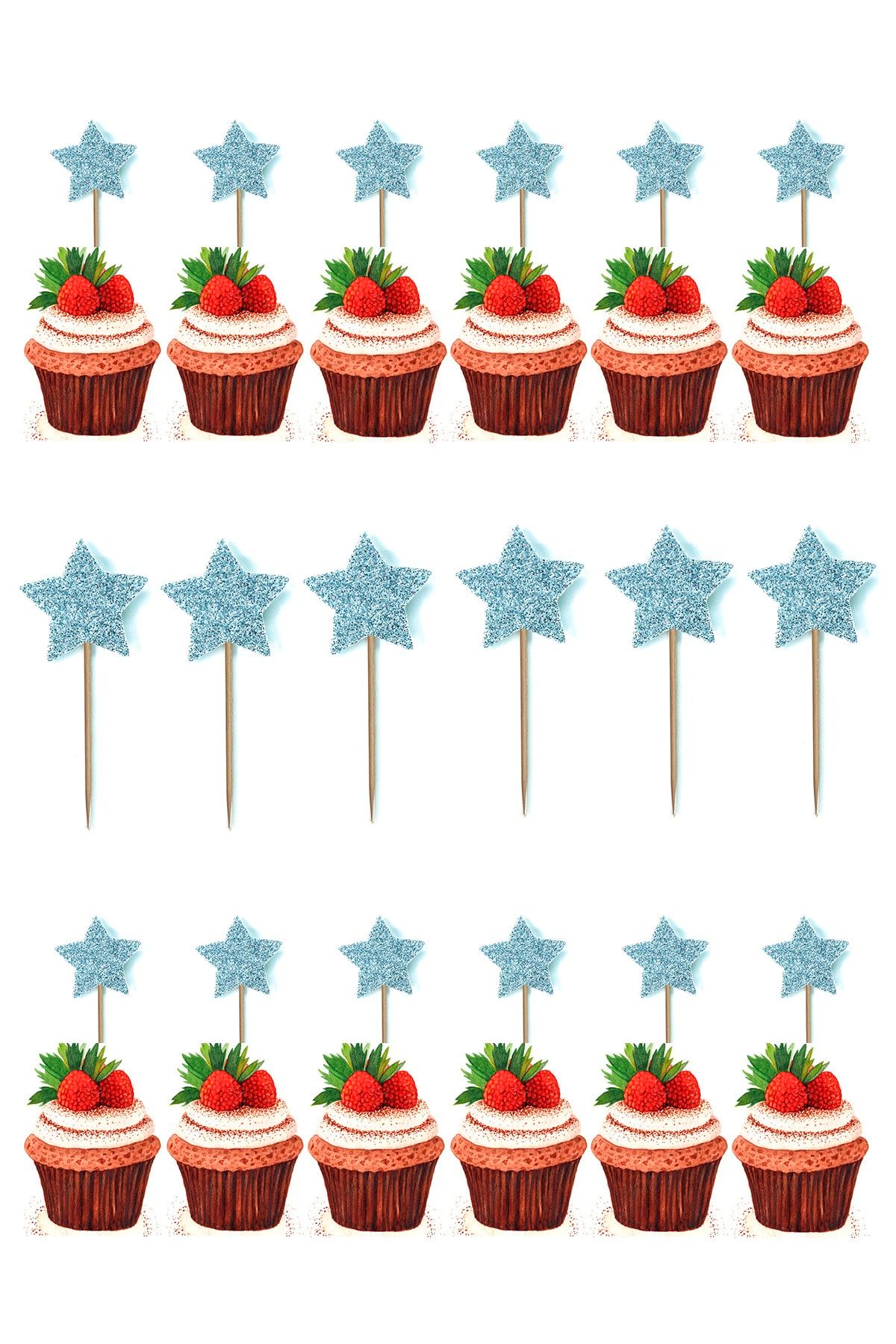 Simli Cupcake Kürdanı 20 Adet Gümüş Yıldız