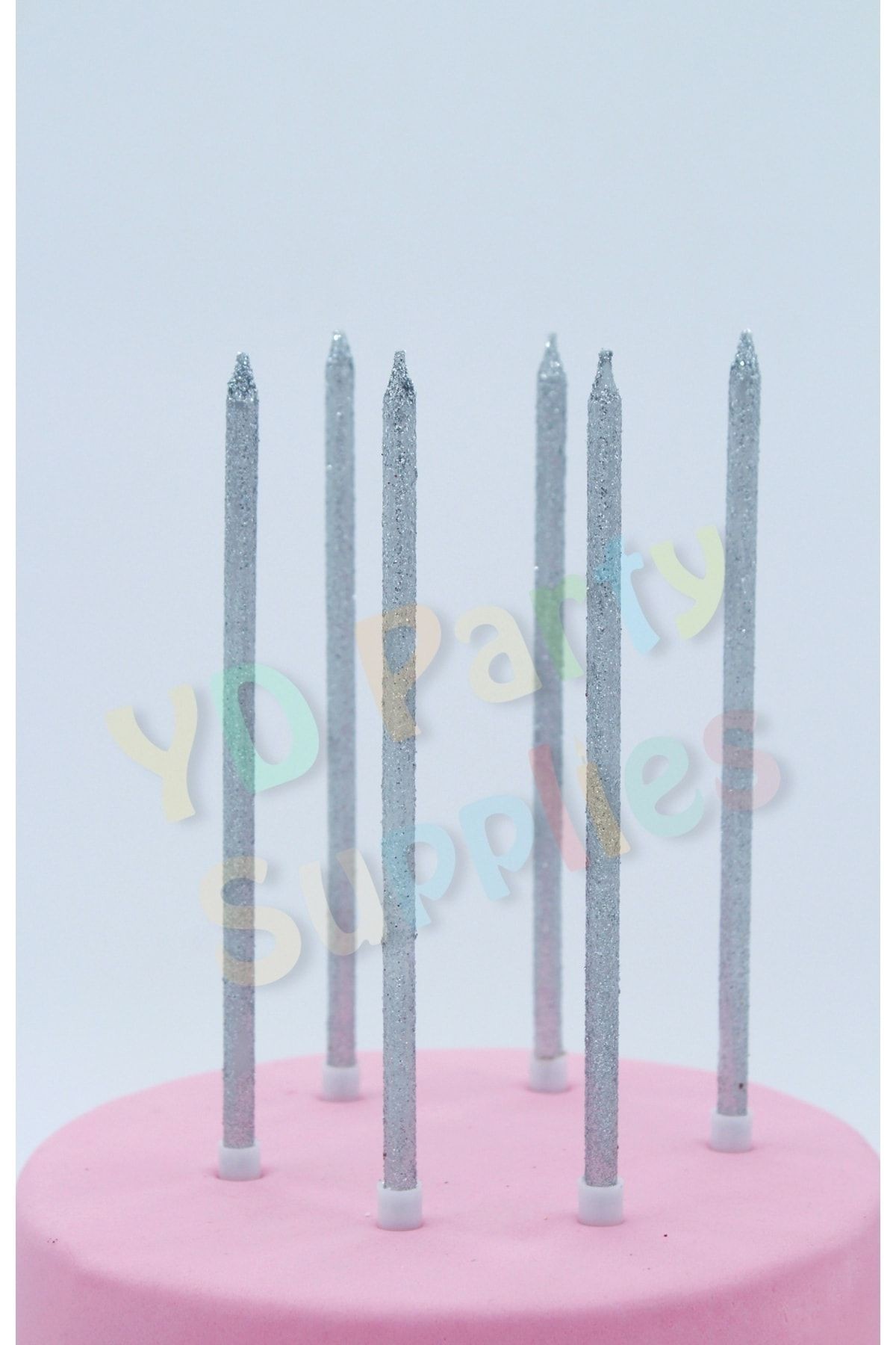 Gümüş Simli Pasta Mumu 14 Cm 6 Adet