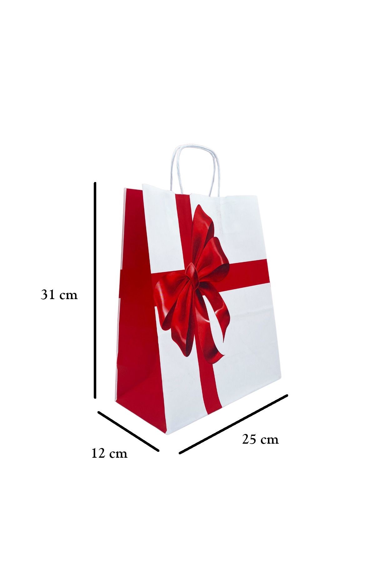 Kırmızı Fiyonk Desenli Kağıt Hediye Çantası 5 Adet 25x31 cm
