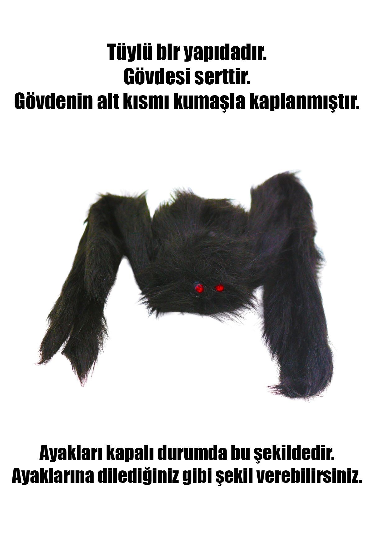 Halloween Siyah Örümcek Tarantula Ayakları Açılmış Vaziyette 90 cm