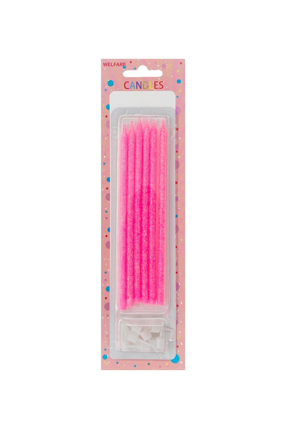 Pembe Simli Pasta Mumu 14 Cm 6 Adet