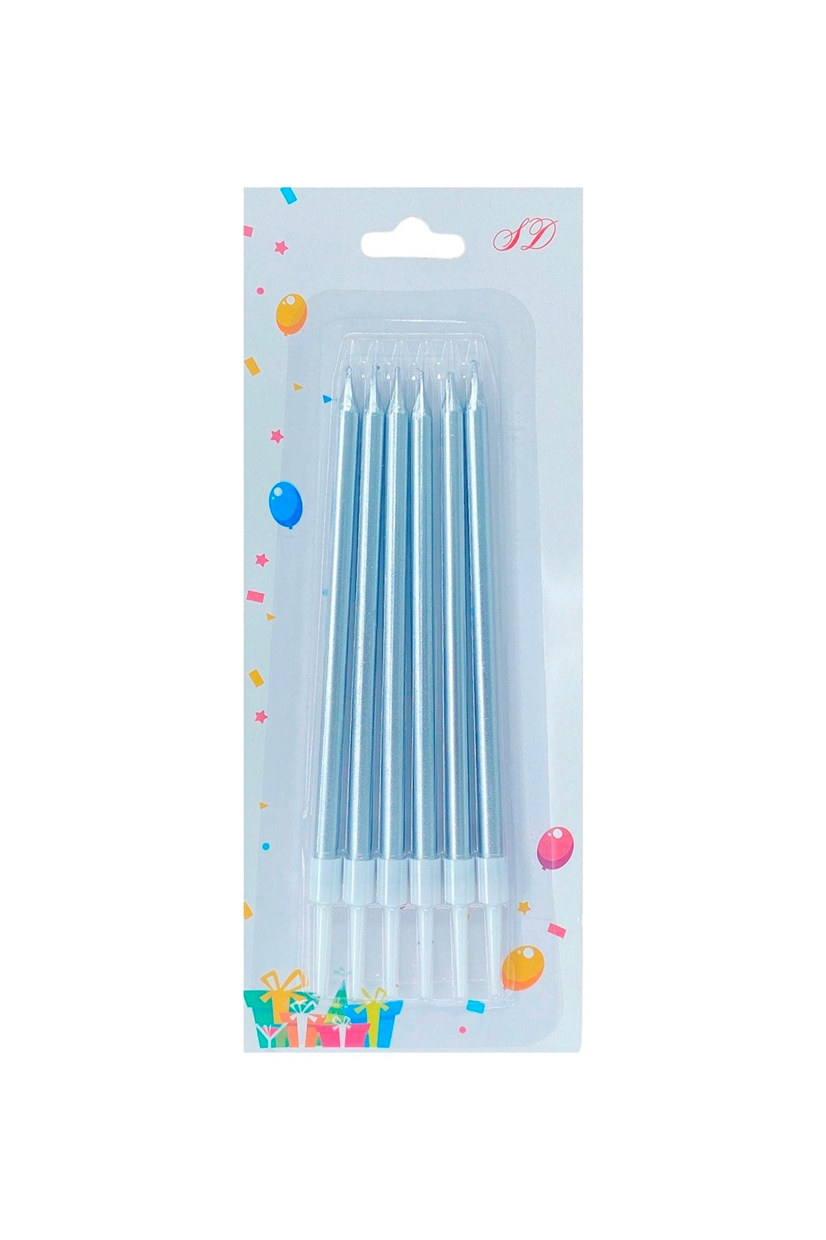 Gümüş Metalik Renk Pasta Mumu 13 Cm 6 Adet