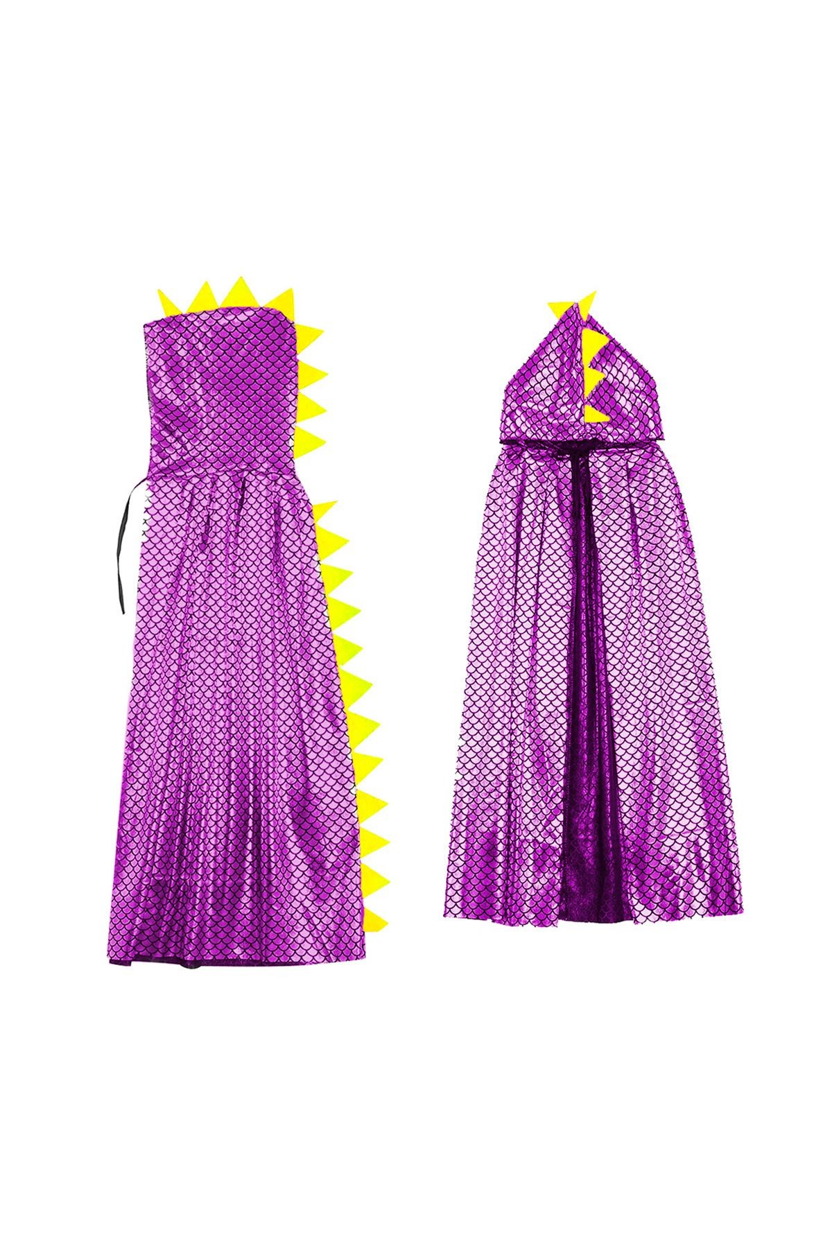 Halloween Çocuk Kostümü Dino Pelerin Mor 110 cm