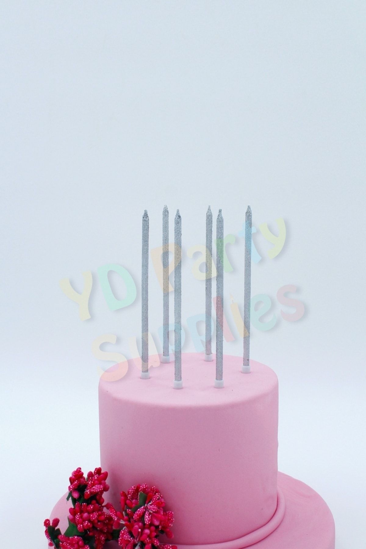 Gümüş Simli Pasta Mumu 14 Cm 6 Adet