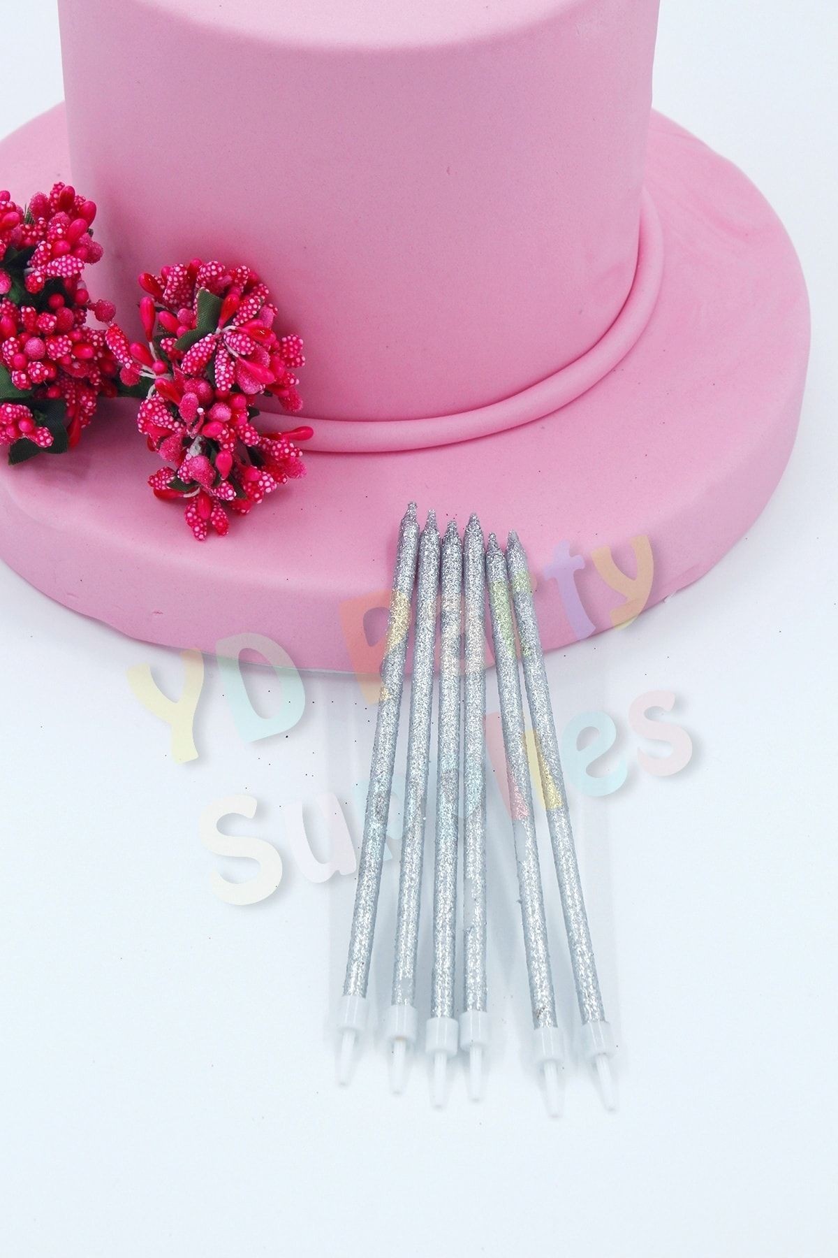 Gümüş Simli Pasta Mumu 14 Cm 6 Adet