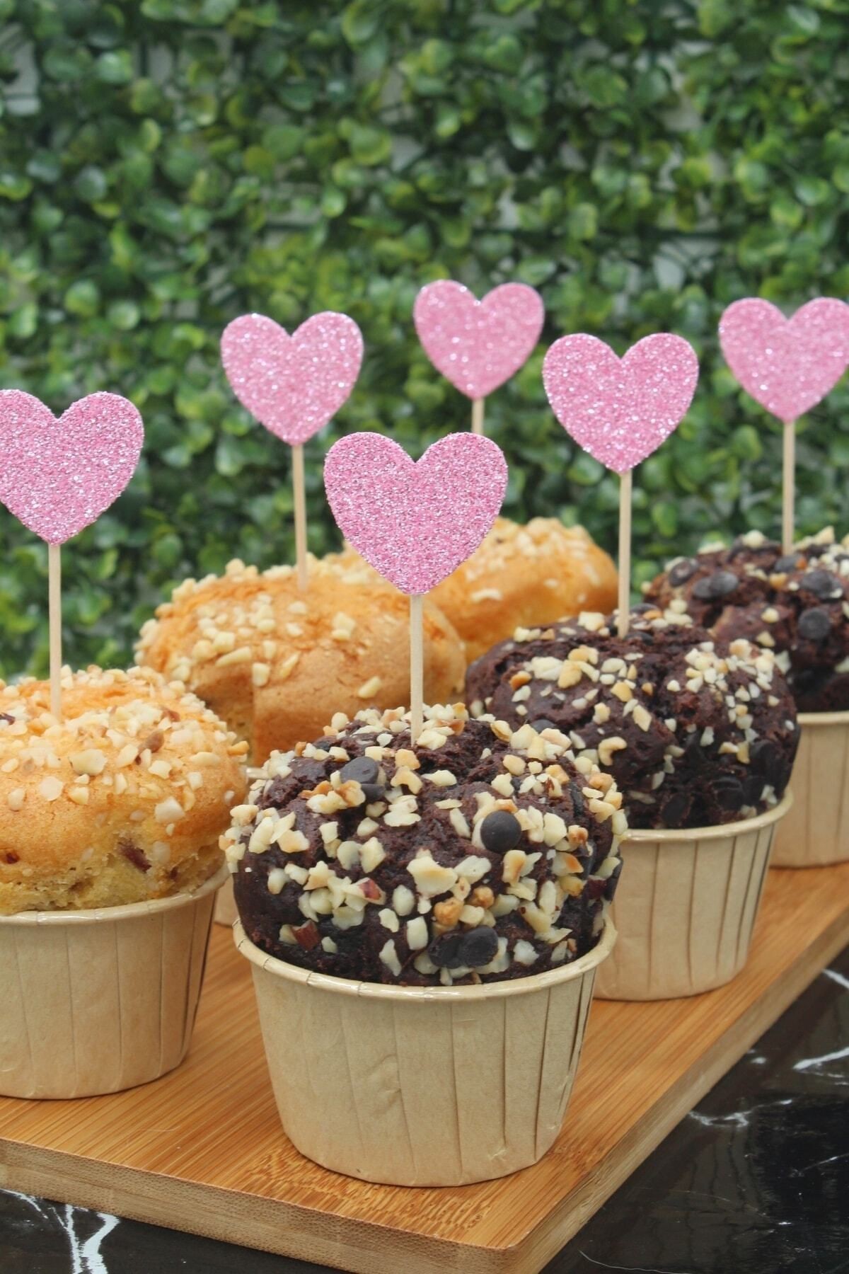 Simli Cupcake Kürdanı 20 Adet Pembe Kalp
