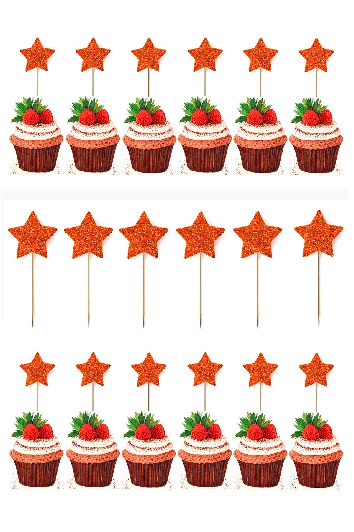 Simli Cupcake Kürdanı 20 Adet Turuncu Yıldız