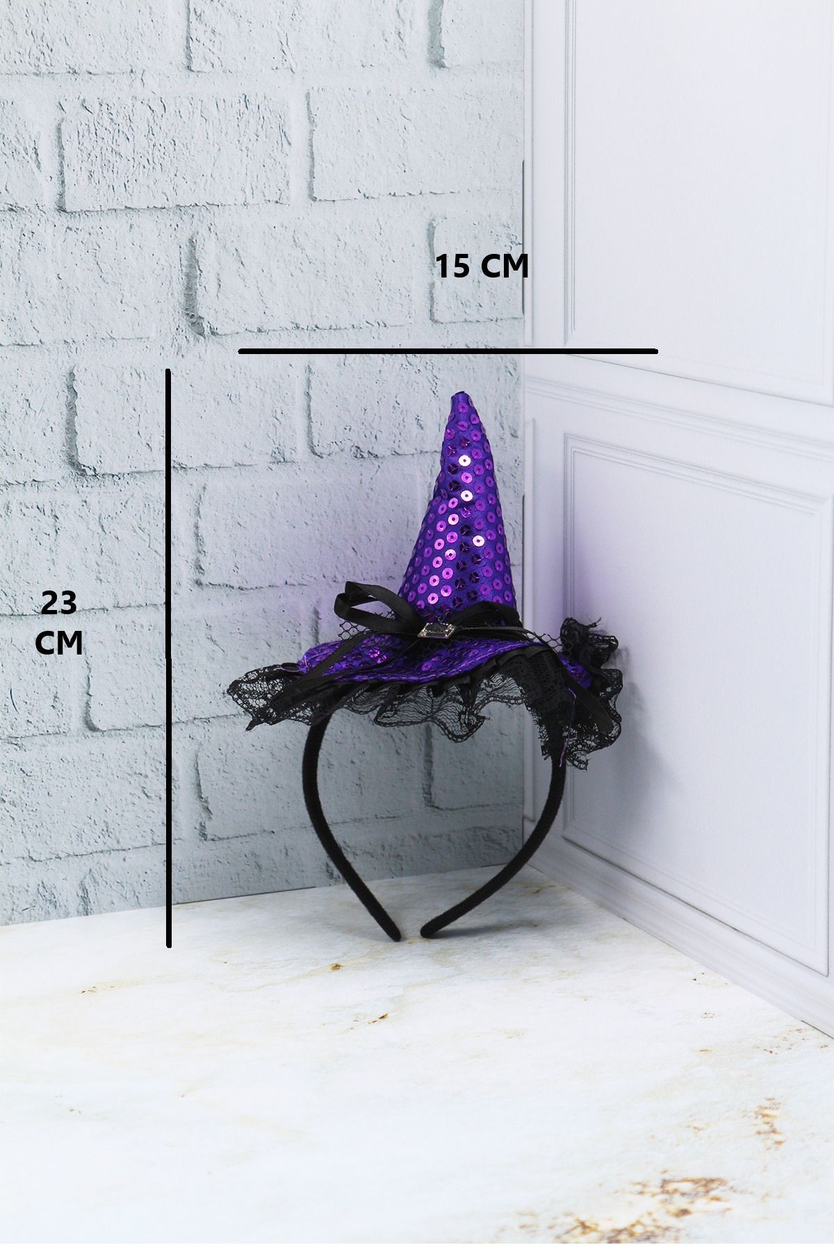 Halloween Temalı Parti Tacı Mini Cadı Şapkalı Mor