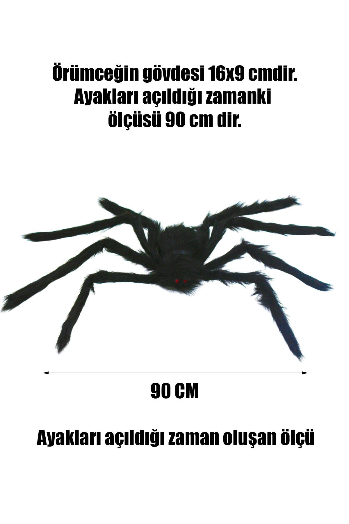 Halloween Siyah Örümcek Tarantula Ayakları Açılmış Vaziyette 90 cm