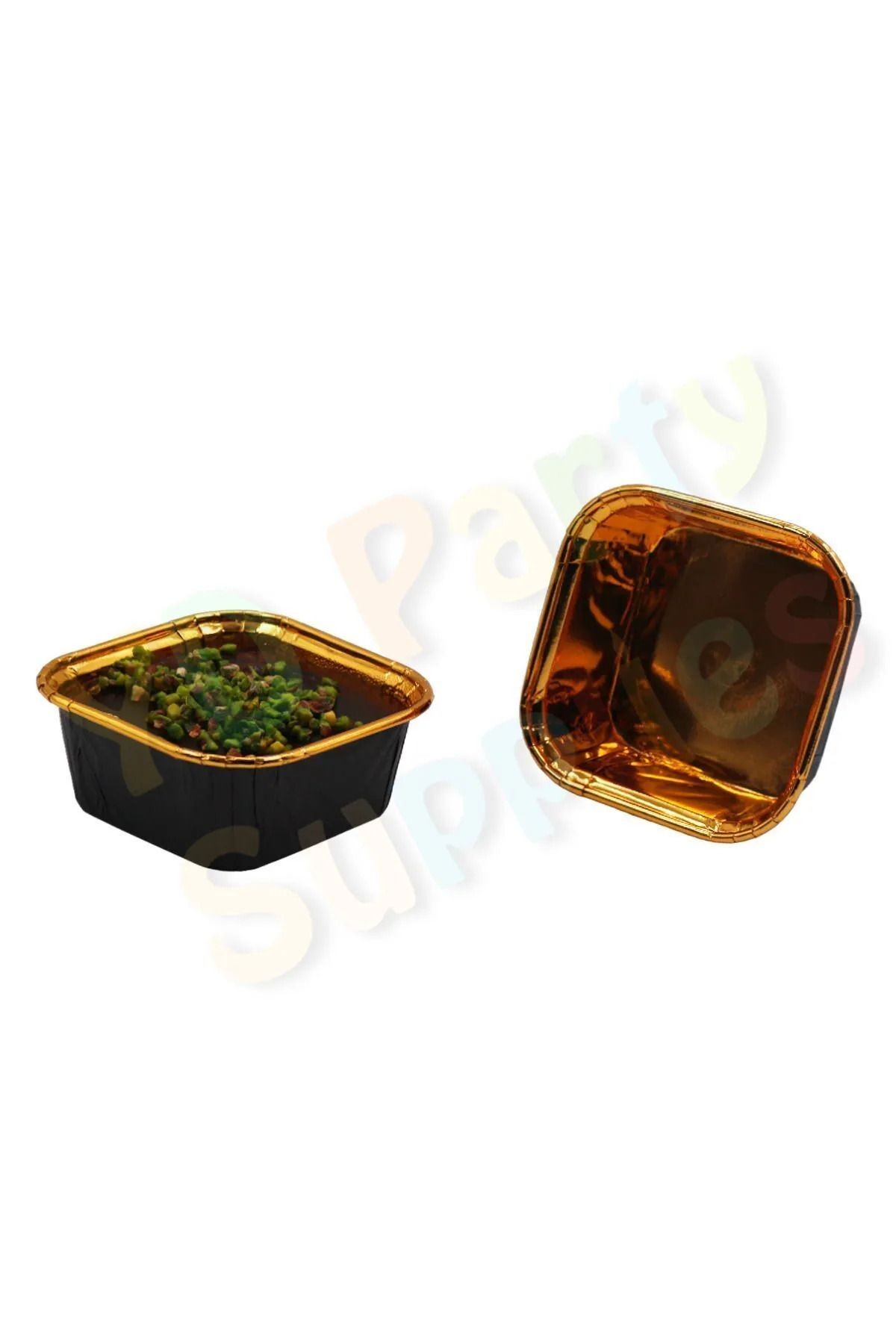 Siyah Gold Kare Muffin,Kek,Tatlı ve Aşure Kasesi 16 Adet 8.5x8.5 cm