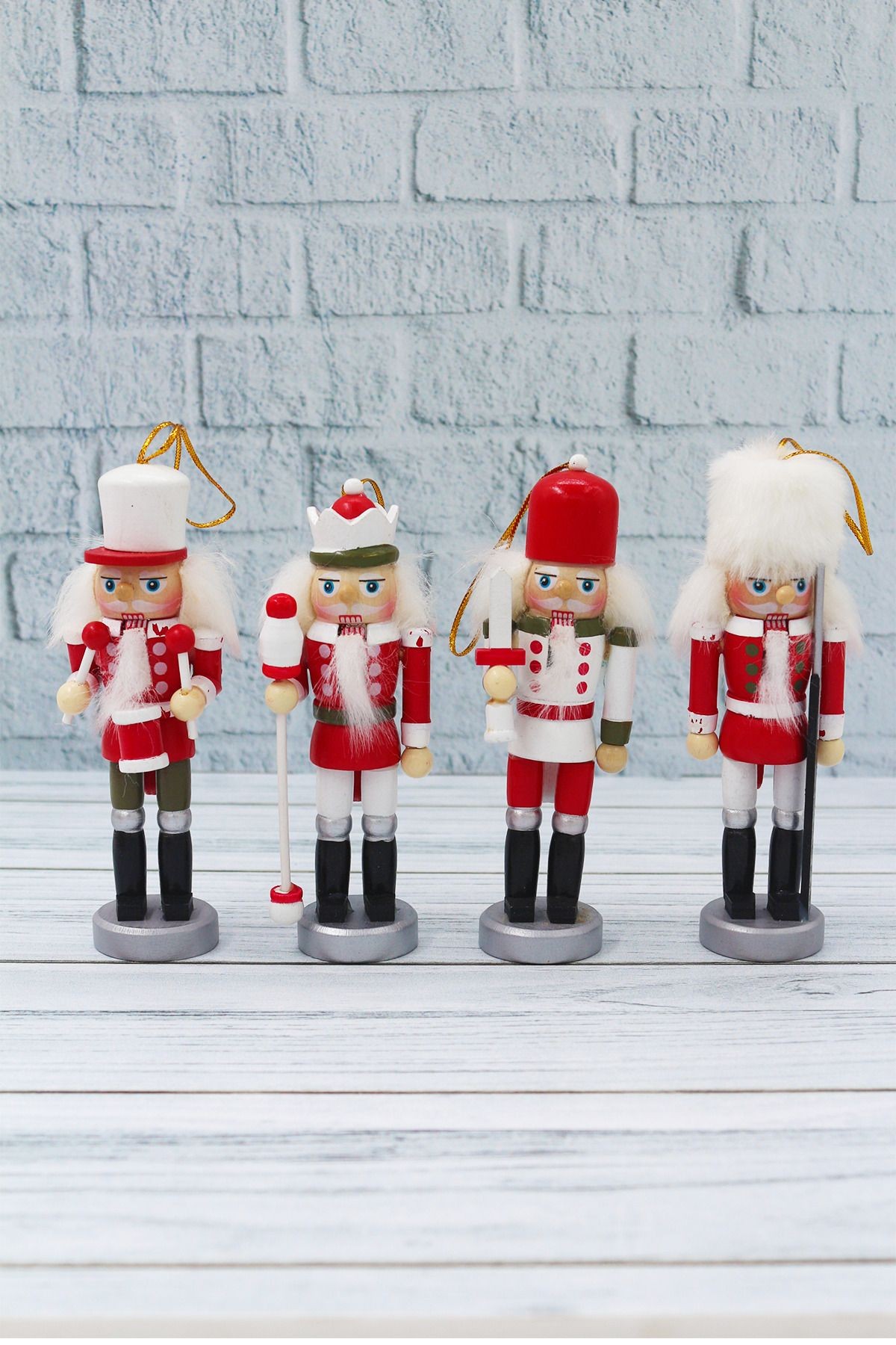 Kurşun Asker Fındıkkıran 4 Adet 13 cm Nutcracker Yılbaşı Ağacına Asılabilen Yeni Yıl Dekoru