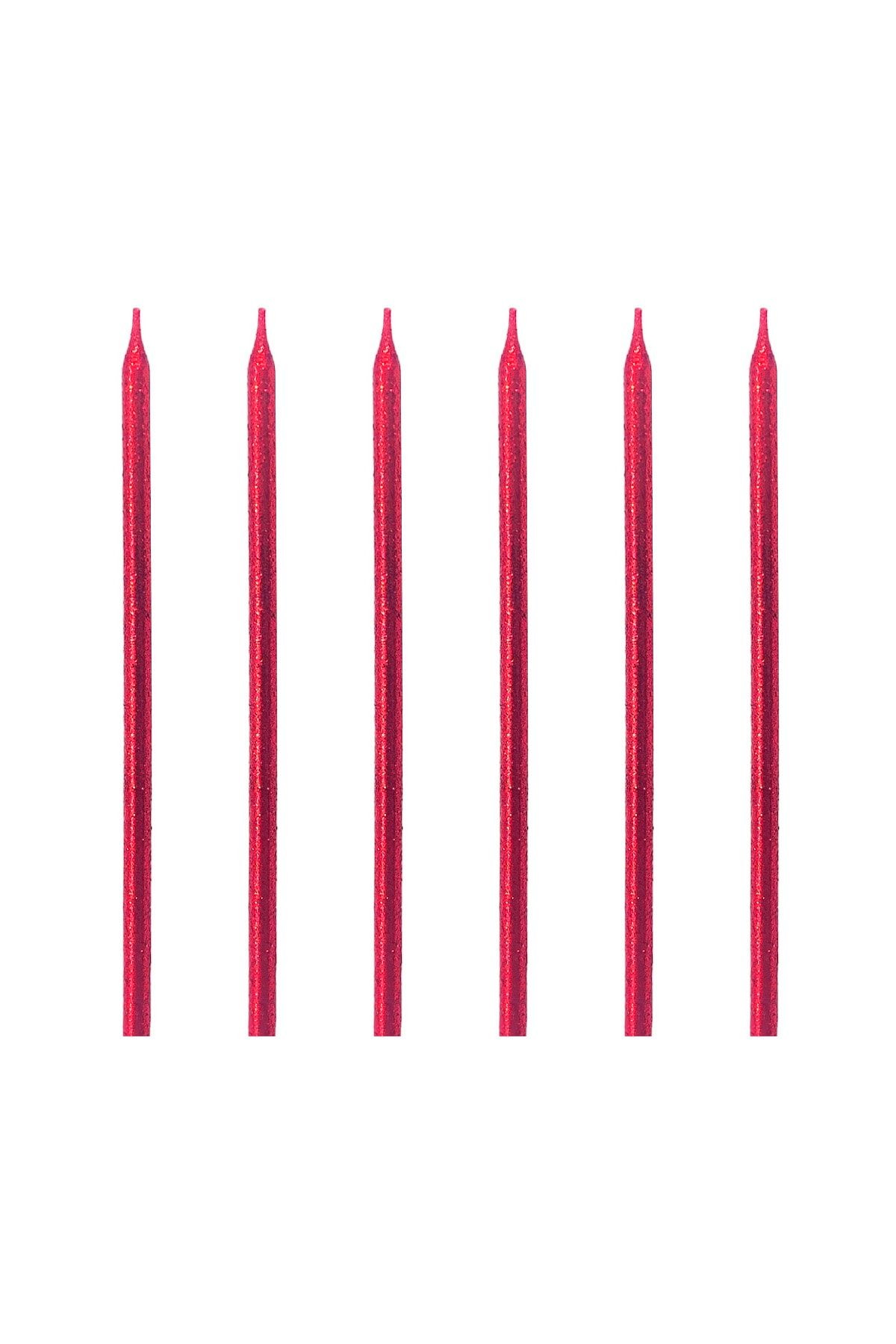 Kırmızı Simli Pasta Mumu 14 Cm 6 Adet