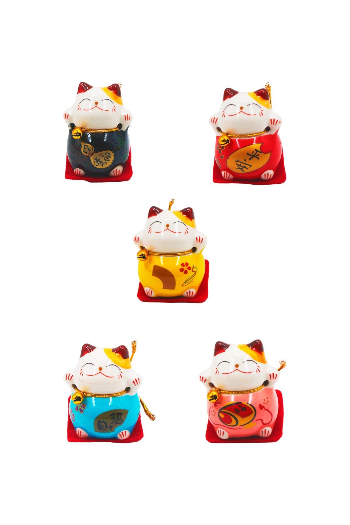 Japon Şans Kedisi Mini Porselen 4 cm 5 Adet