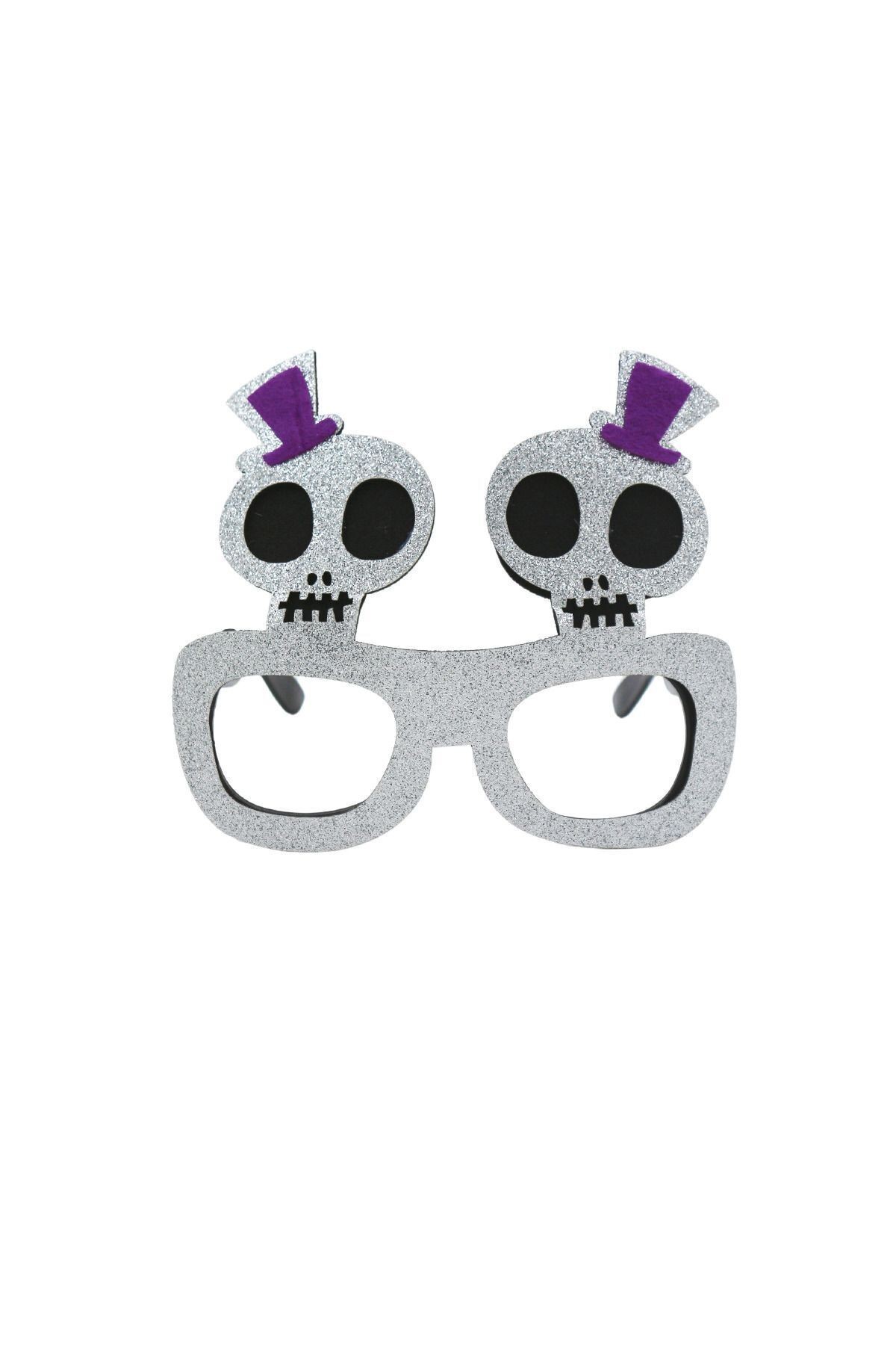 Halloween Parti Gözlüğü Simli Cadı Şapkalı Kurukafa