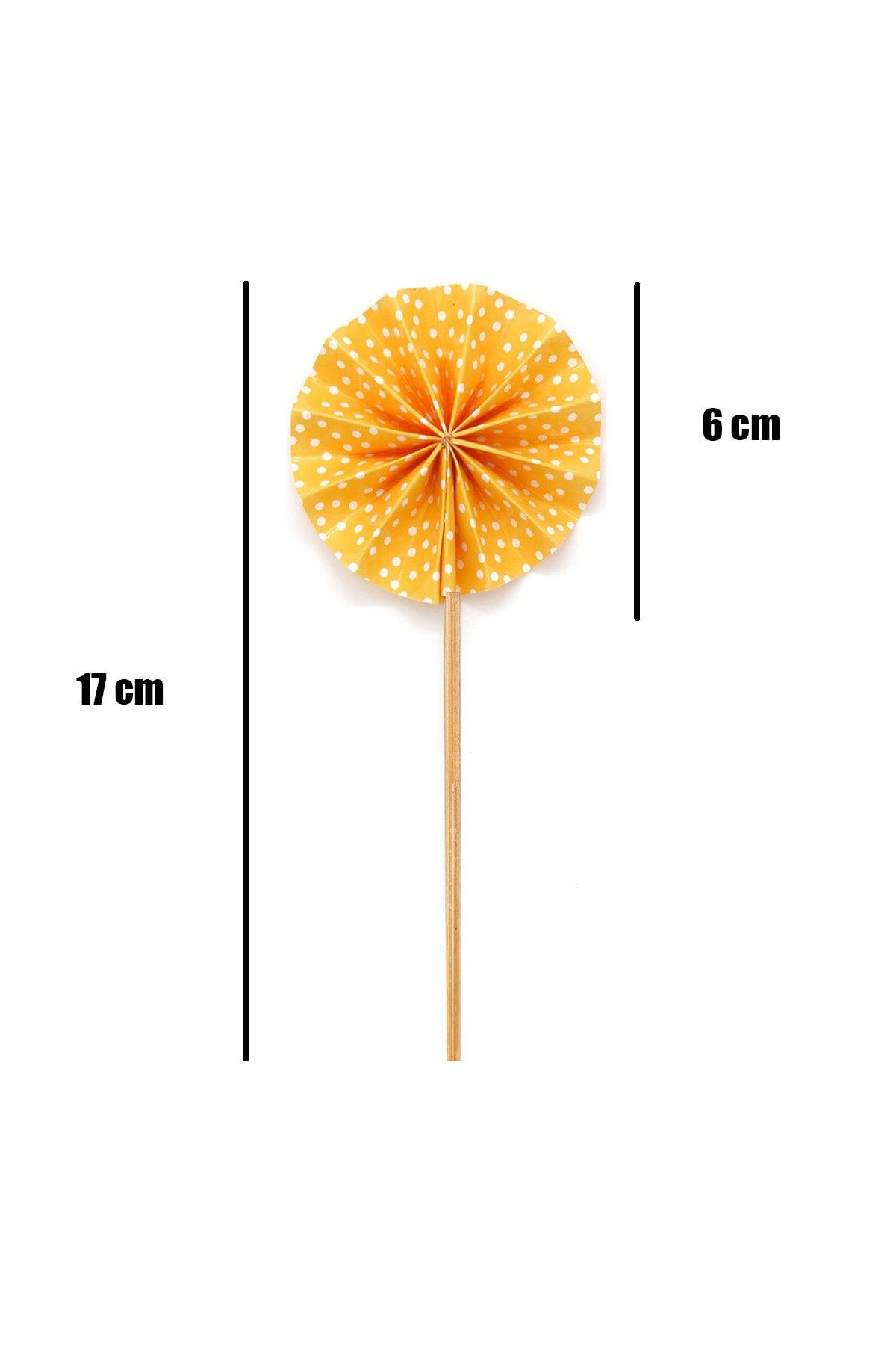 Turuncu Mini Yelpaze Kürdan Cupcake ve Pasta Süsü 4 Adet