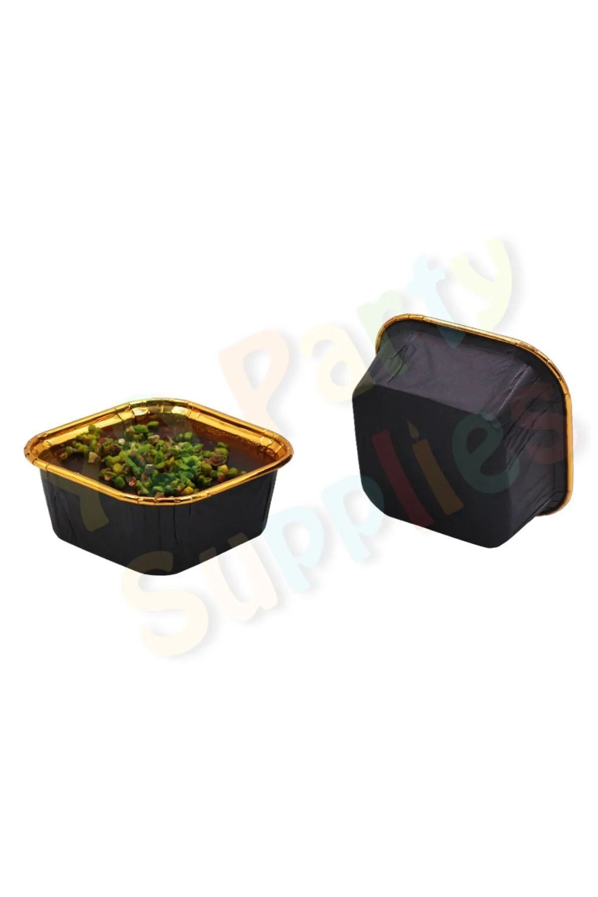 Siyah Gold Kare Muffin,Kek,Tatlı ve Aşure Kasesi 16 Adet 8.5x8.5 cm