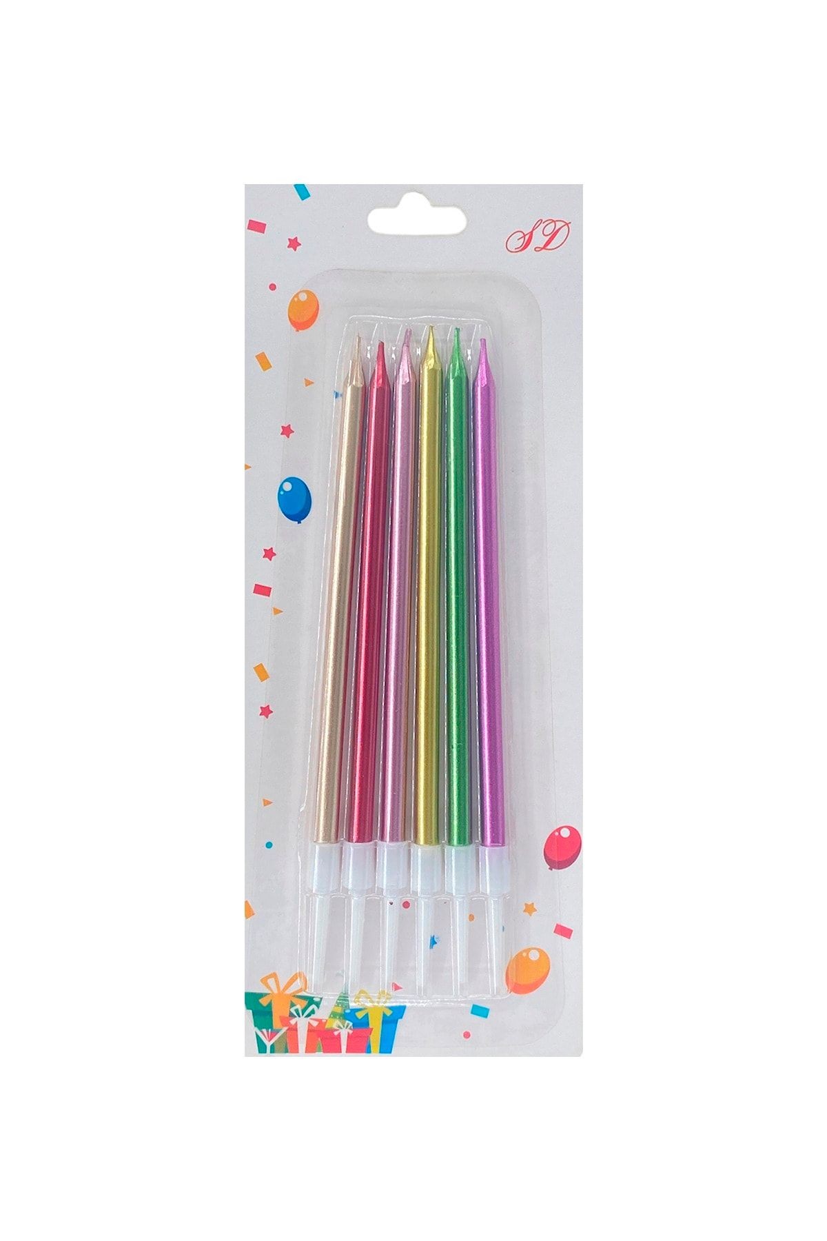 Karışık Renkli Metalik Pasta Mumu 13 Cm 6 Adet