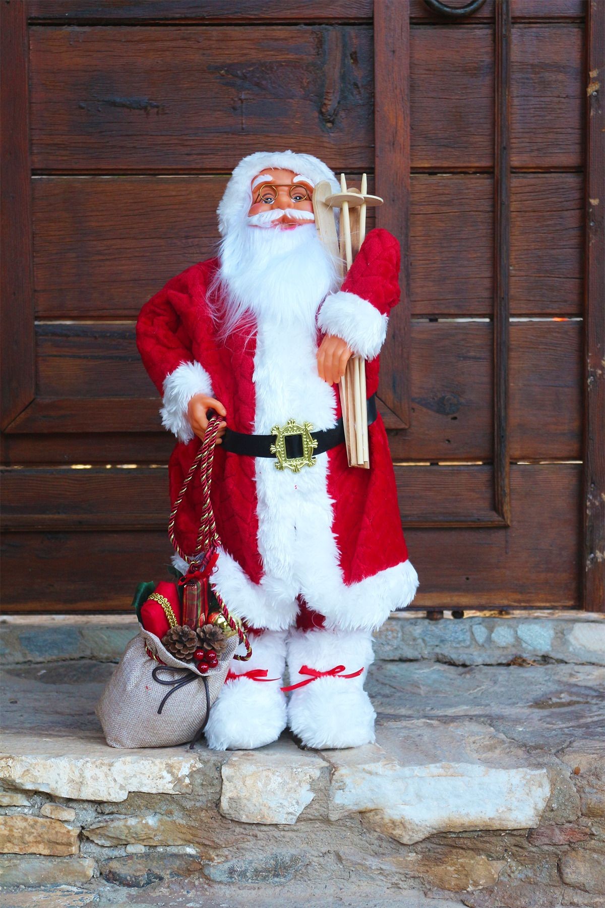 Dekoratif Noel Baba 65 cm Kırmızı Beyaz Kıyafetli