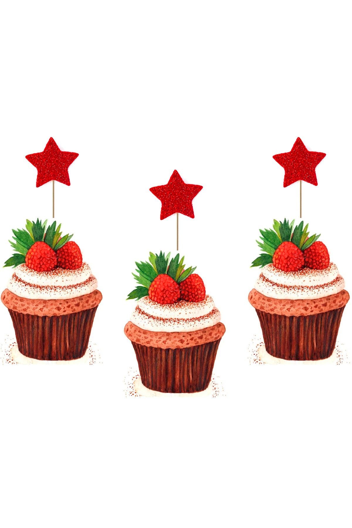 Simli Cupcake Kürdanı 20 Adet Kırmızı Yıldız
