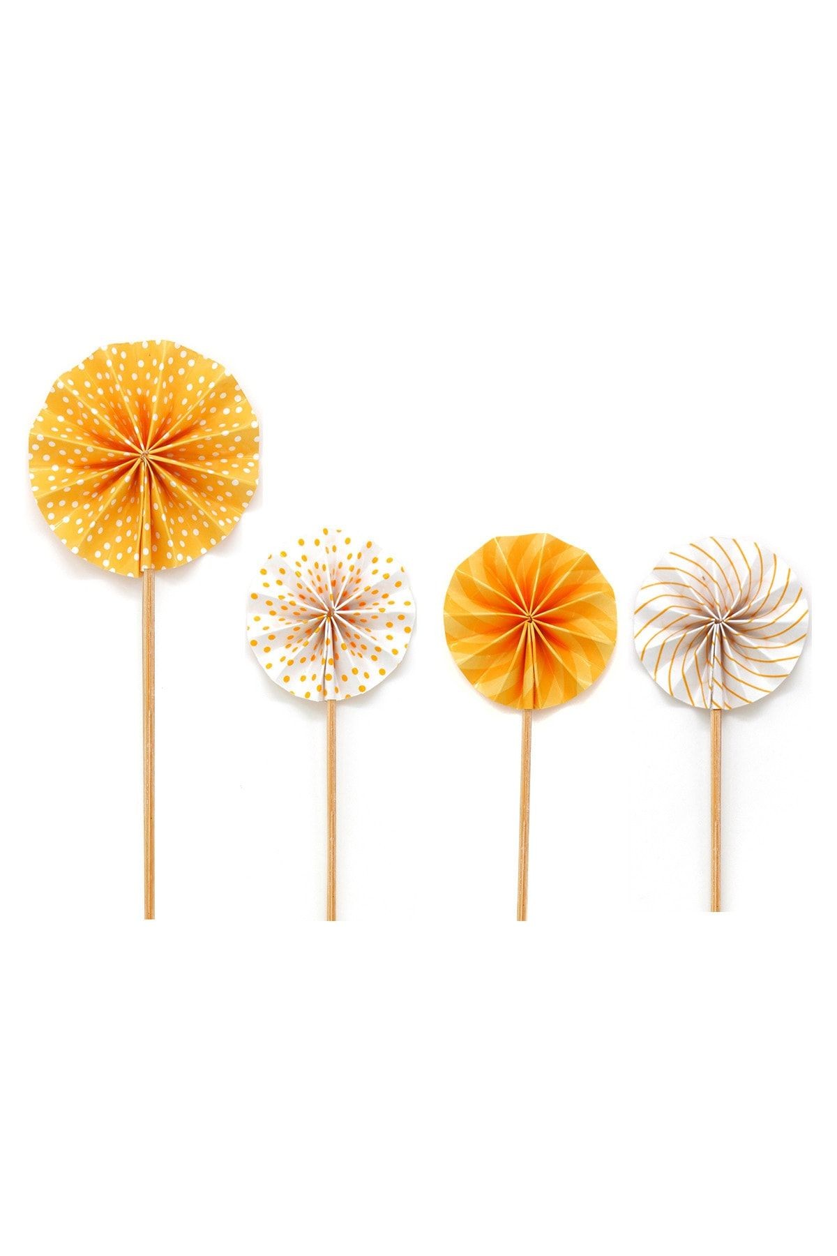 Turuncu Mini Yelpaze Kürdan Cupcake ve Pasta Süsü 4 Adet