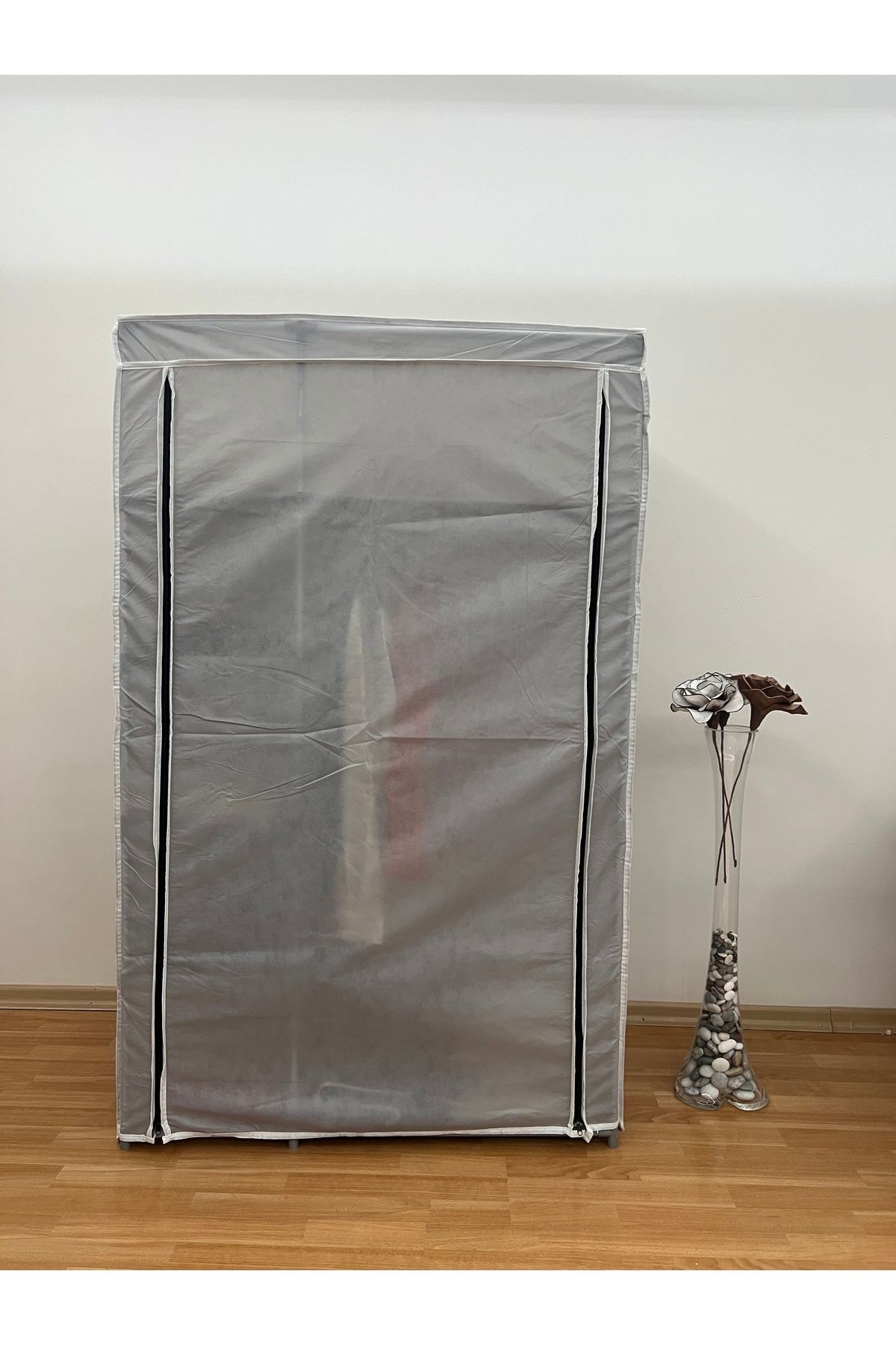 Tek Yandan Raflı Bez Dolap Gri | 7 Raflı, Çelik İskeletli