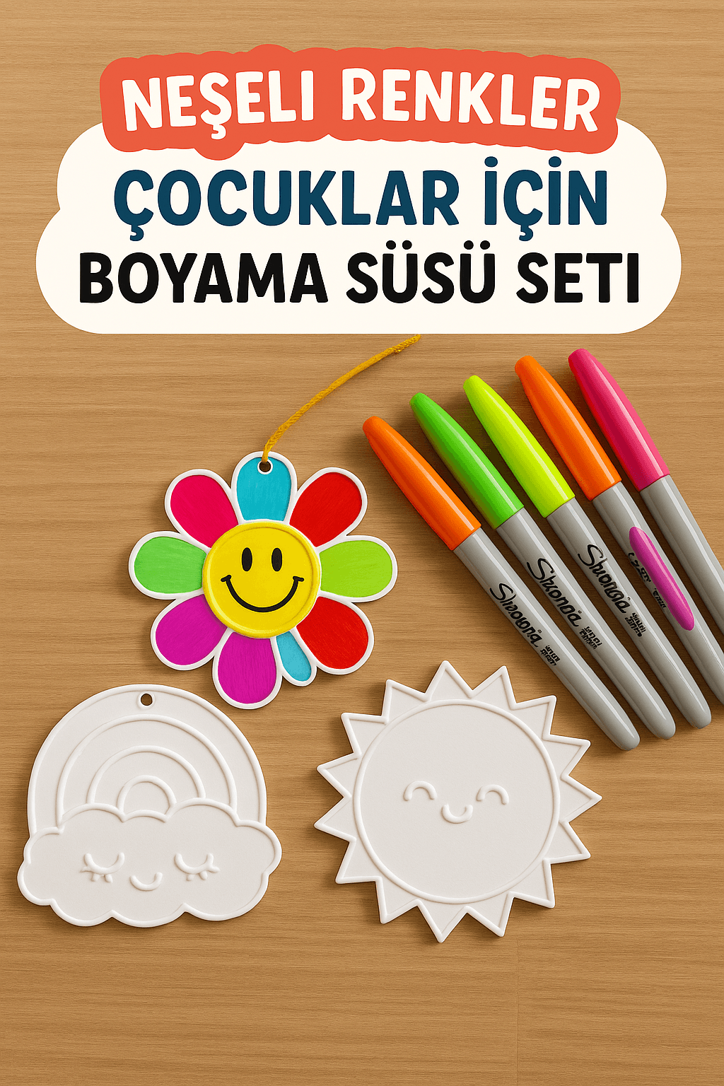 Çocuk & Bebek Boyama Oyuncak Seti | Bulut, Güneş ve Çiçek Birer Adet Paket İçeriği 3'lü