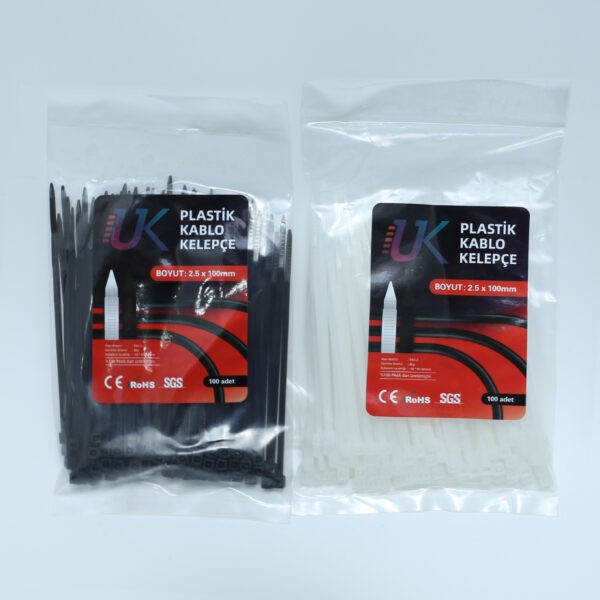 UK Plastik Kablo Bağı Plastik Kelepçe Cırt Klips 2.5X100MM 100 Adet - Beyaz