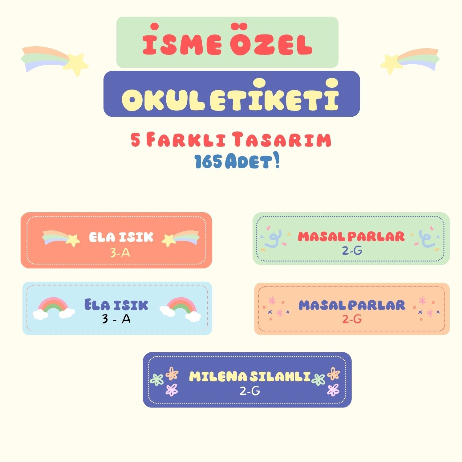 İsme Özel Okul Etiketi - PASTEL